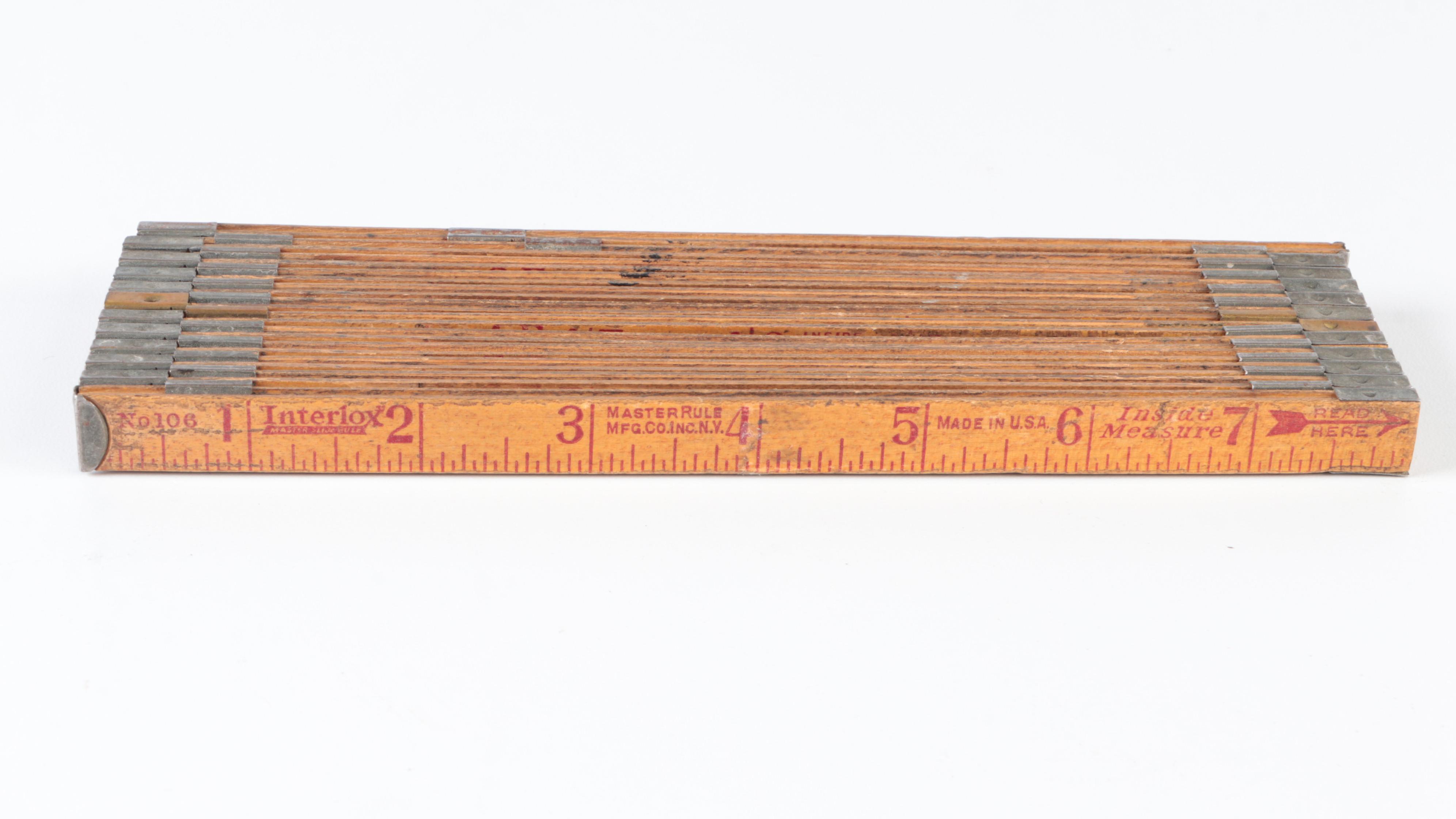 Master Rule Manufacturing Co. Folding Wood Rulers with Lufkin Caliper Rule