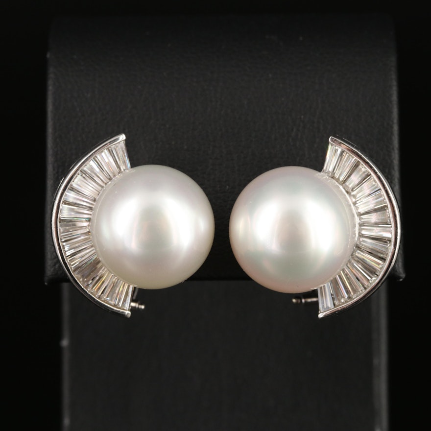 Platinum 14.25 - 14.50 mm Pearl and 2.14 CTW Diamond Earrings