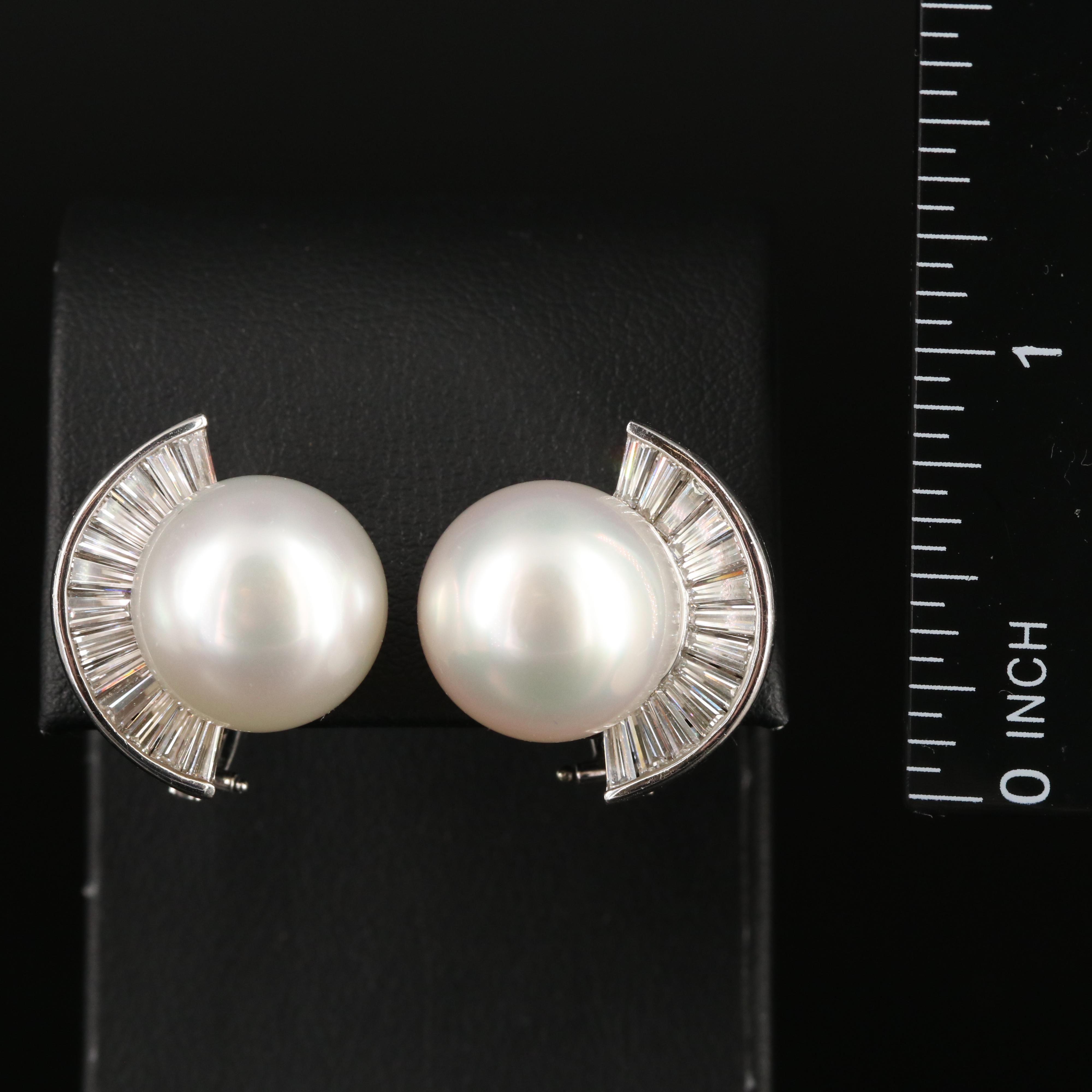 Platinum 14.25 - 14.50 mm Pearl and 2.14 CTW Diamond Earrings