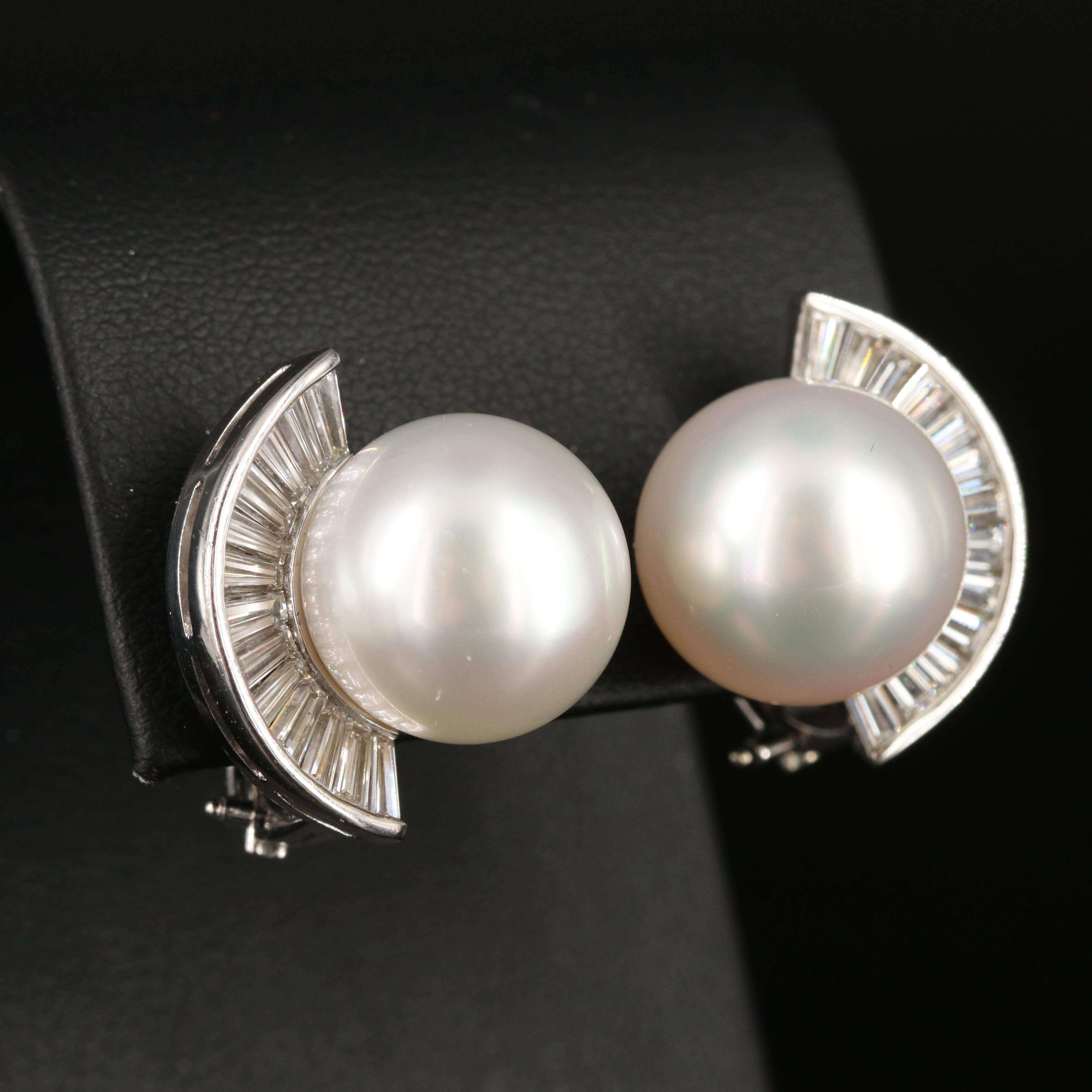 Platinum 14.25 - 14.50 mm Pearl and 2.14 CTW Diamond Earrings