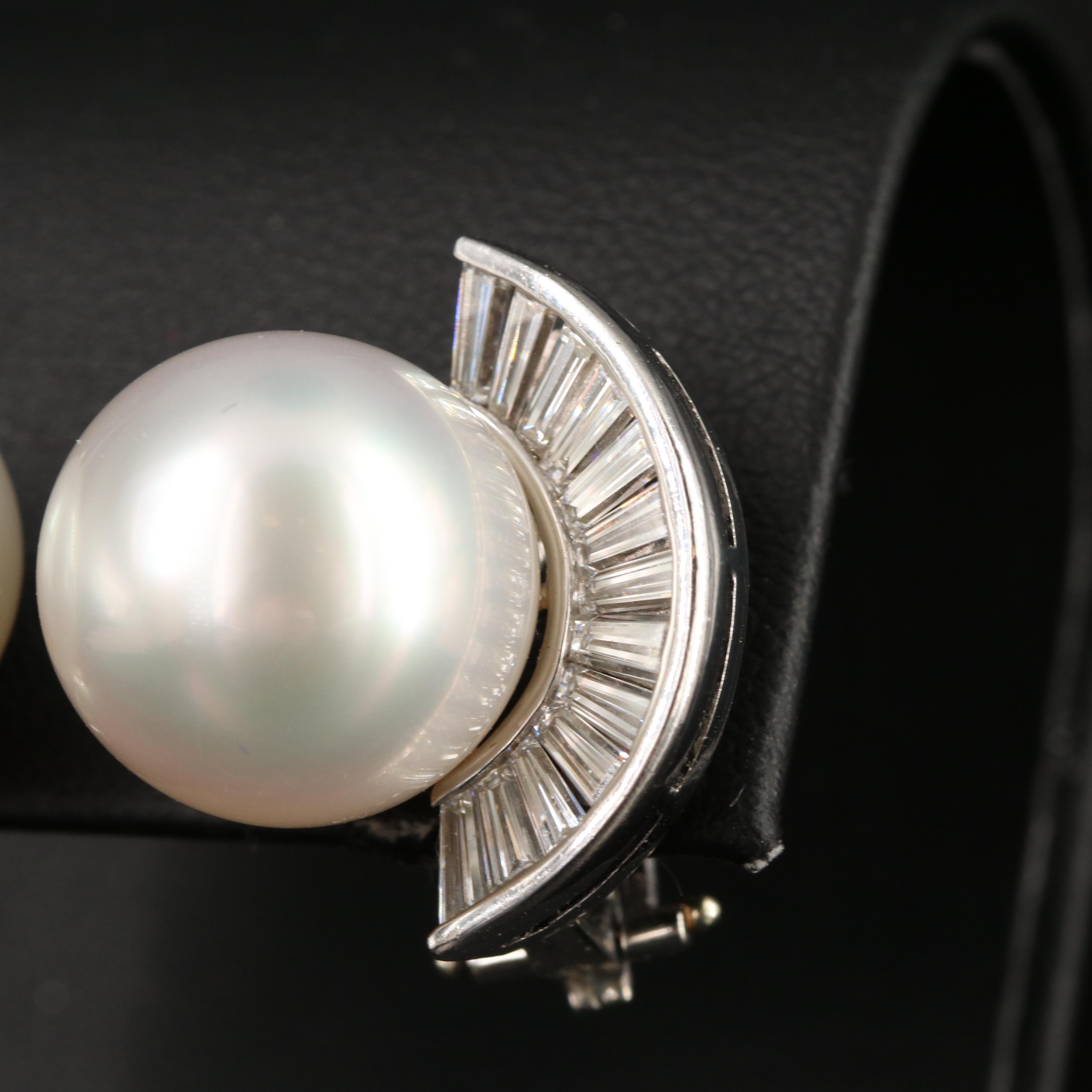 Platinum 14.25 - 14.50 mm Pearl and 2.14 CTW Diamond Earrings