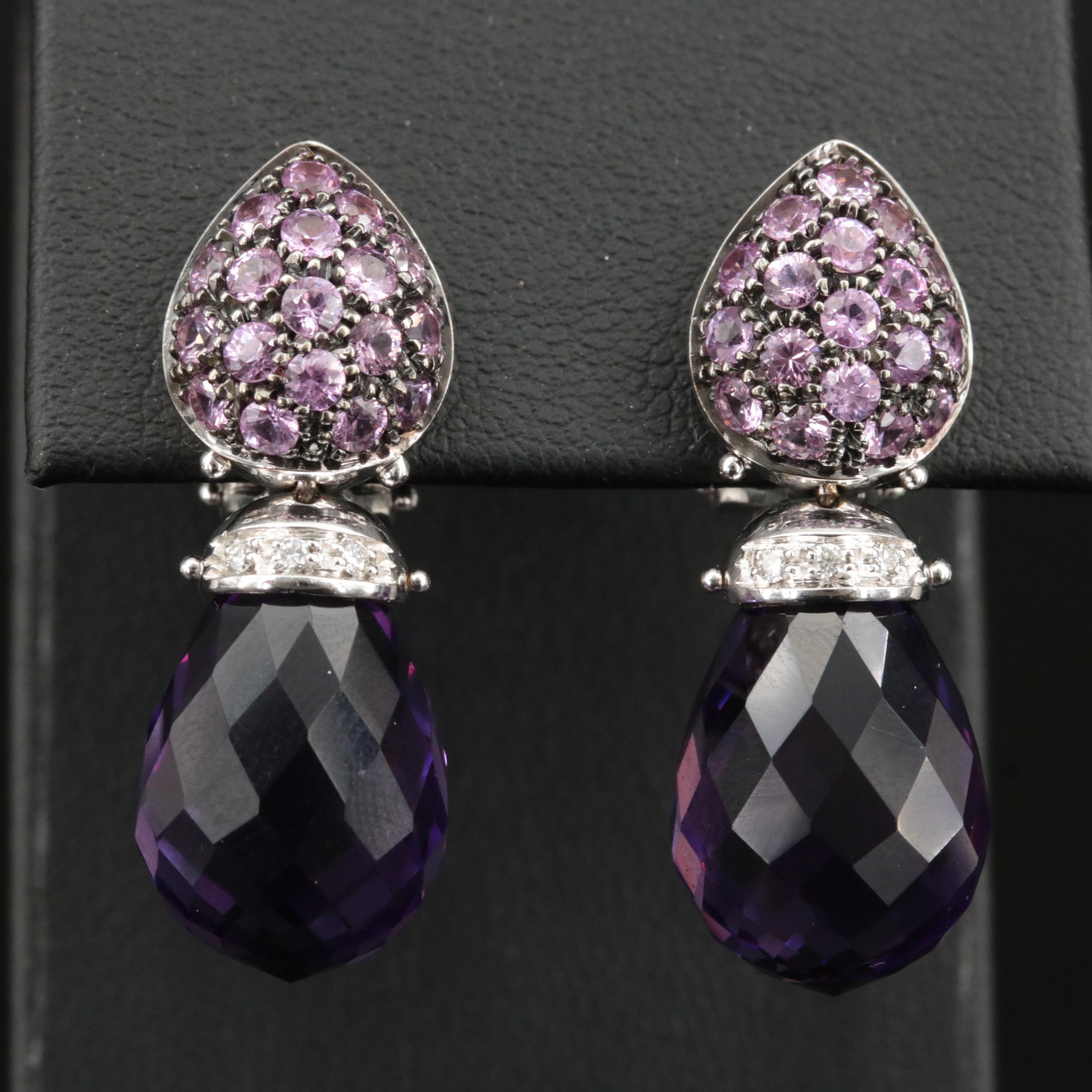Mangiarotti 18K Amethyst, Sapphire and Diamond Teardrop Earrings