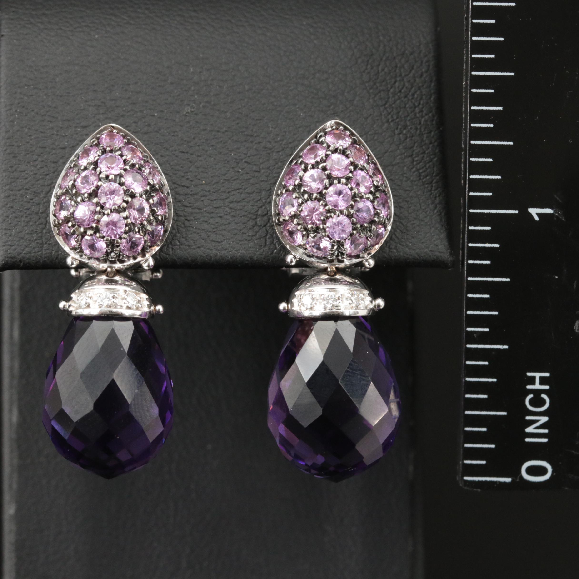 Mangiarotti 18K Amethyst, Sapphire and Diamond Teardrop Earrings