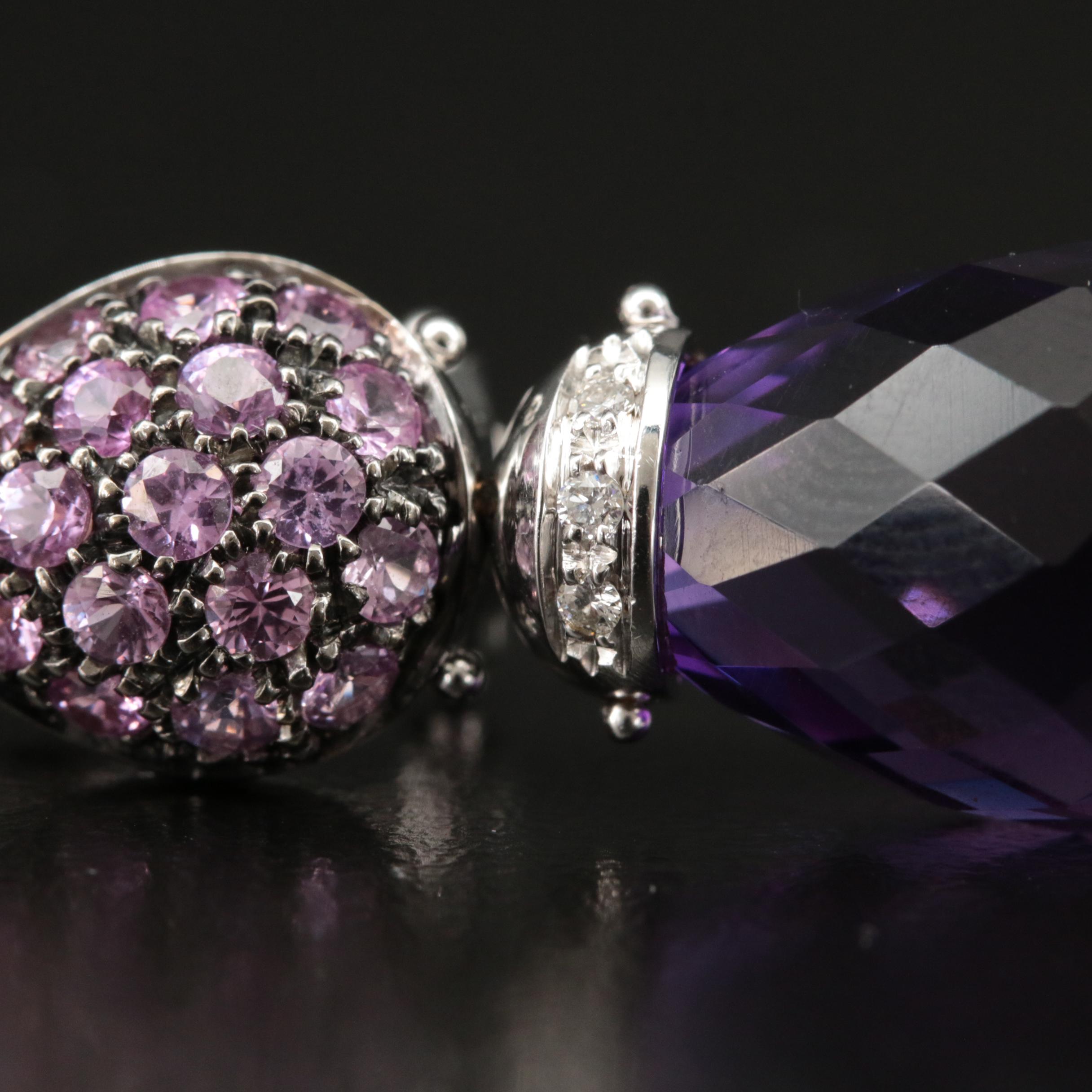 Mangiarotti 18K Amethyst, Sapphire and Diamond Teardrop Earrings