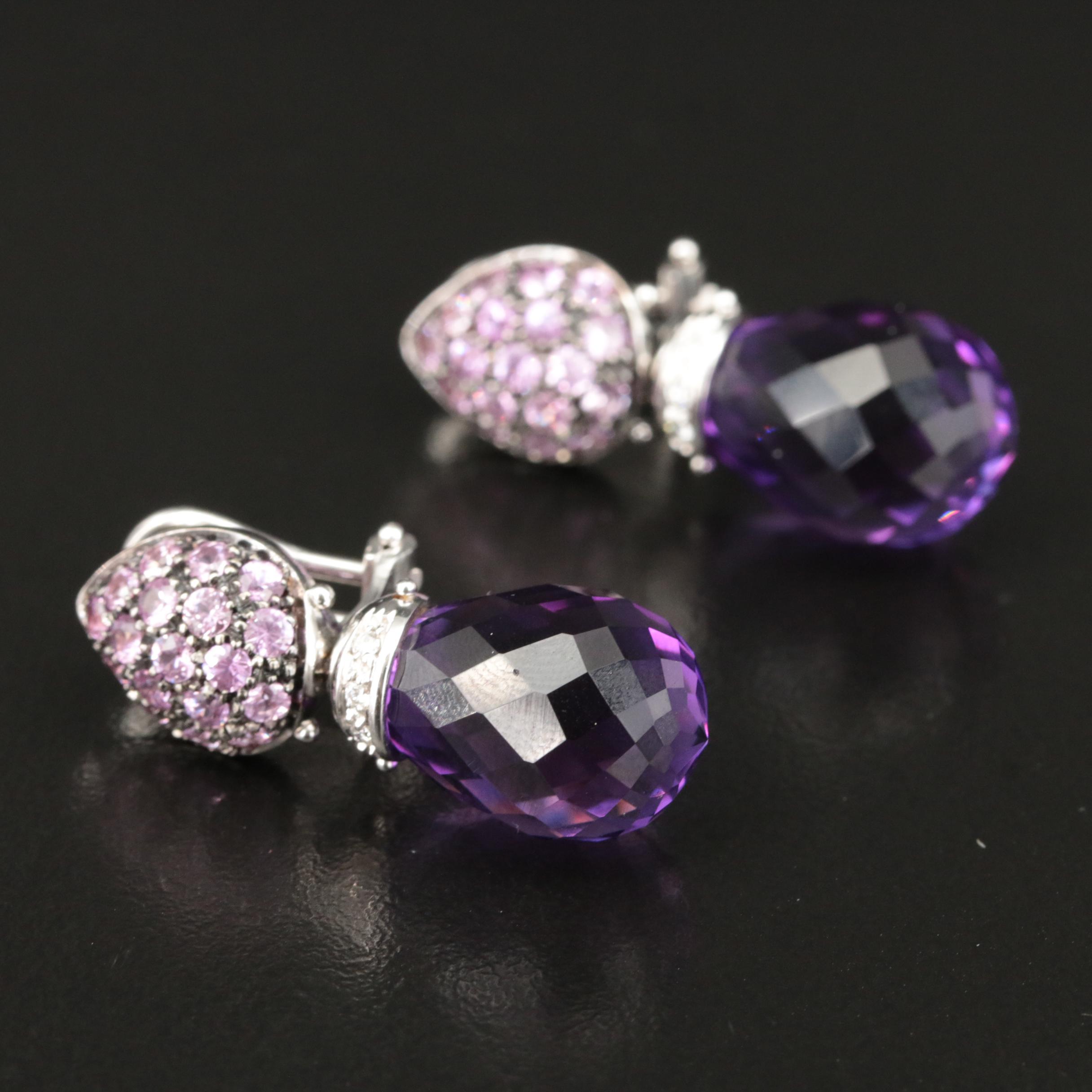 Mangiarotti 18K Amethyst, Sapphire and Diamond Teardrop Earrings