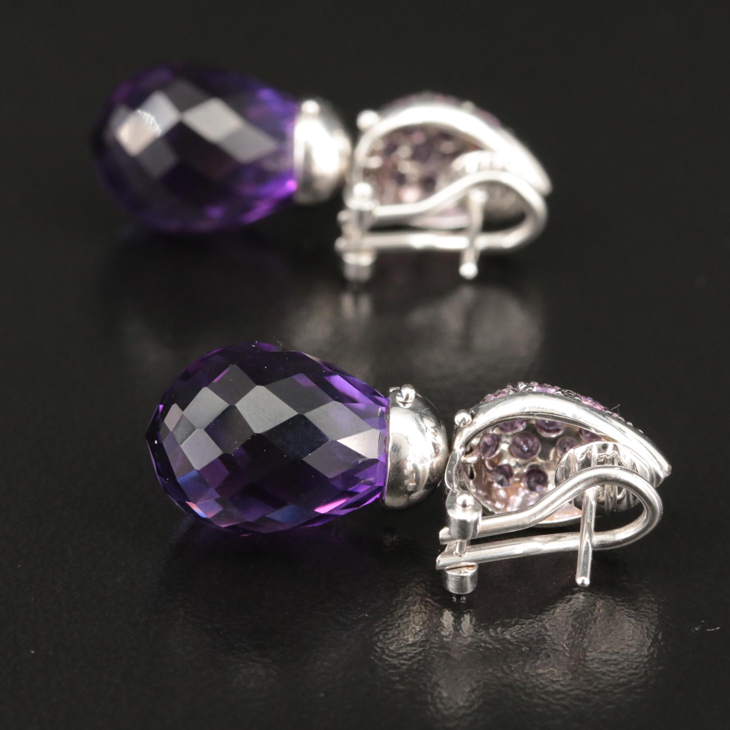 Mangiarotti 18K Amethyst, Sapphire and Diamond Teardrop Earrings