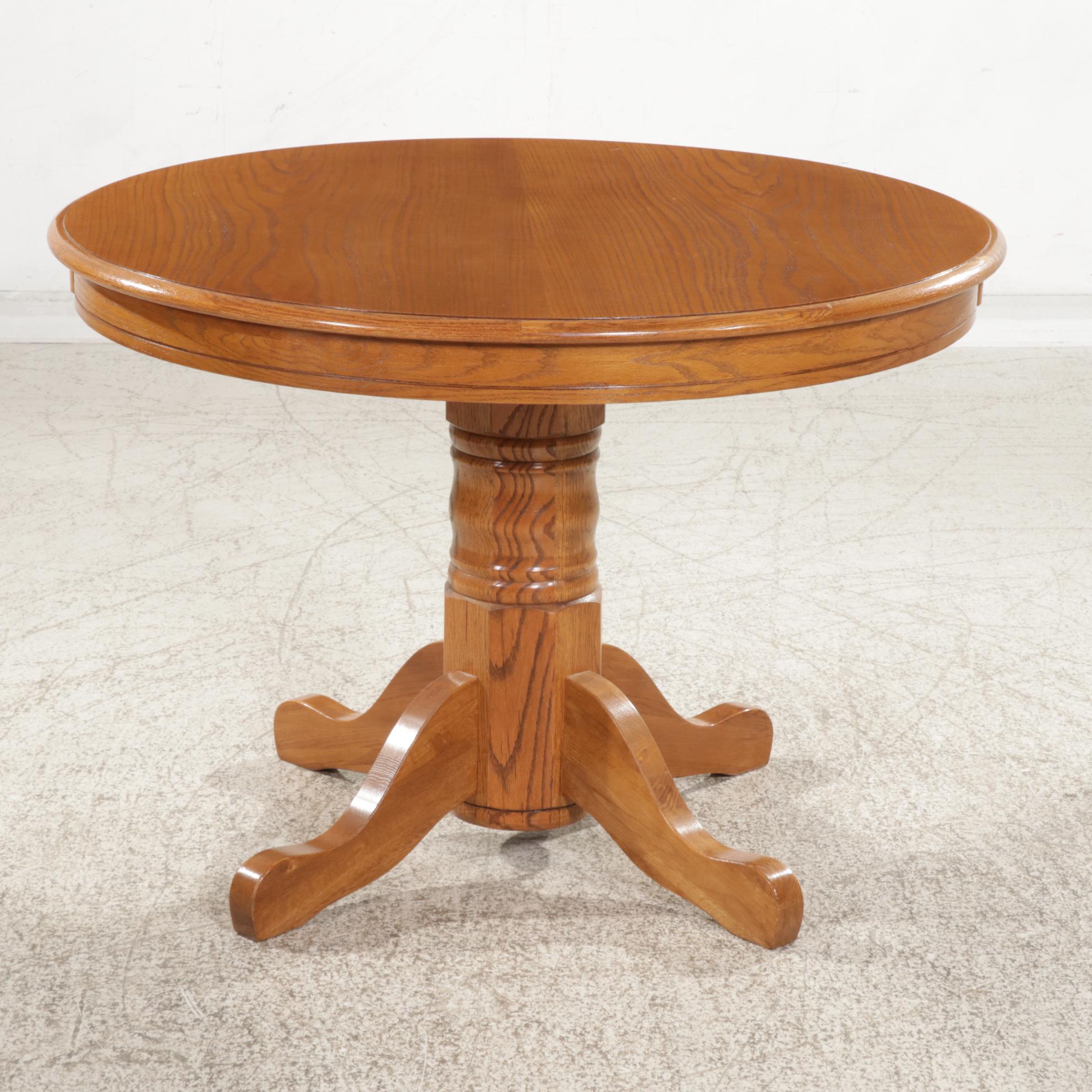 Oak Pedestal Dining Table with Four Global Upholstery Modernist Chairs