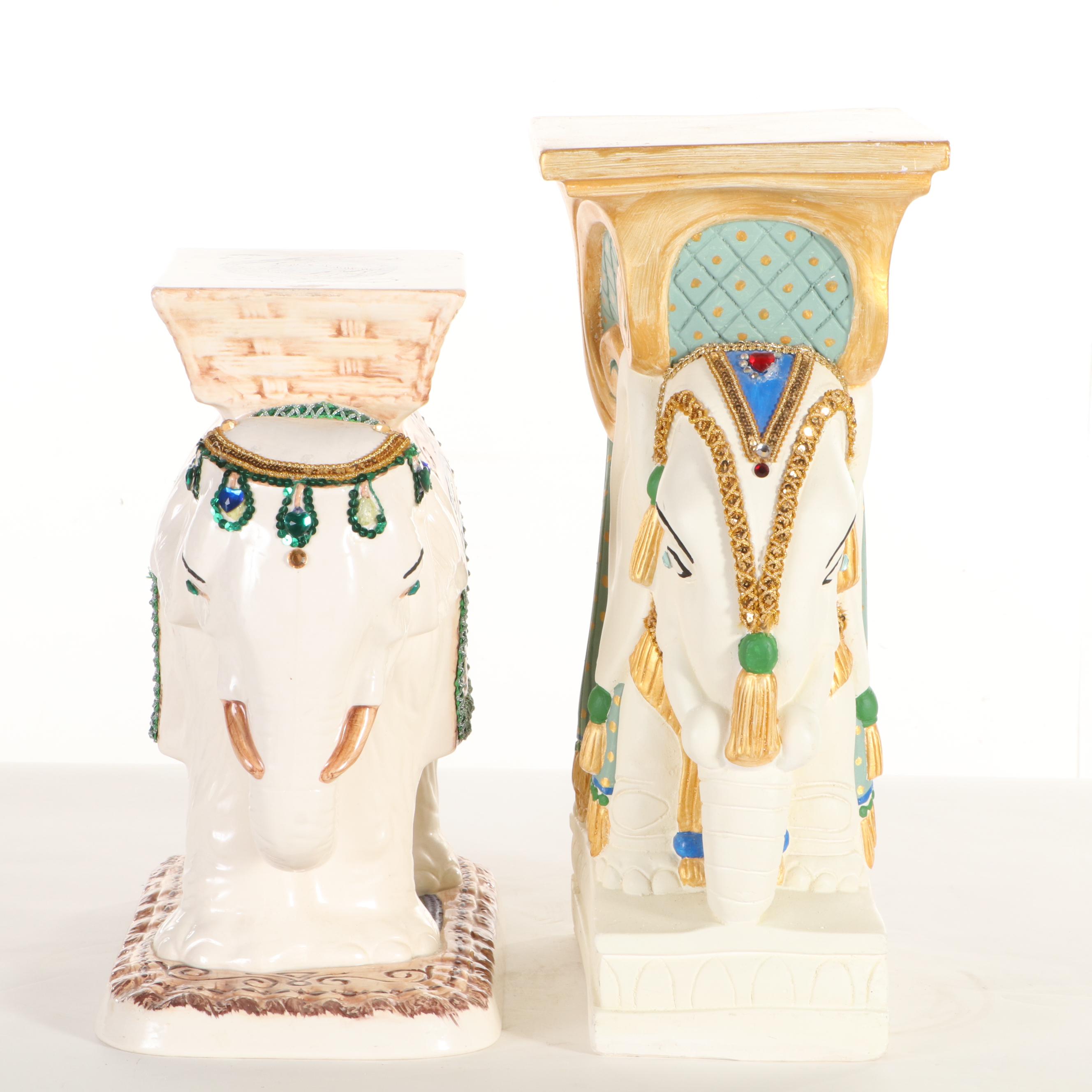 Ceramic and Plaster Elephant-Form Garden Seats