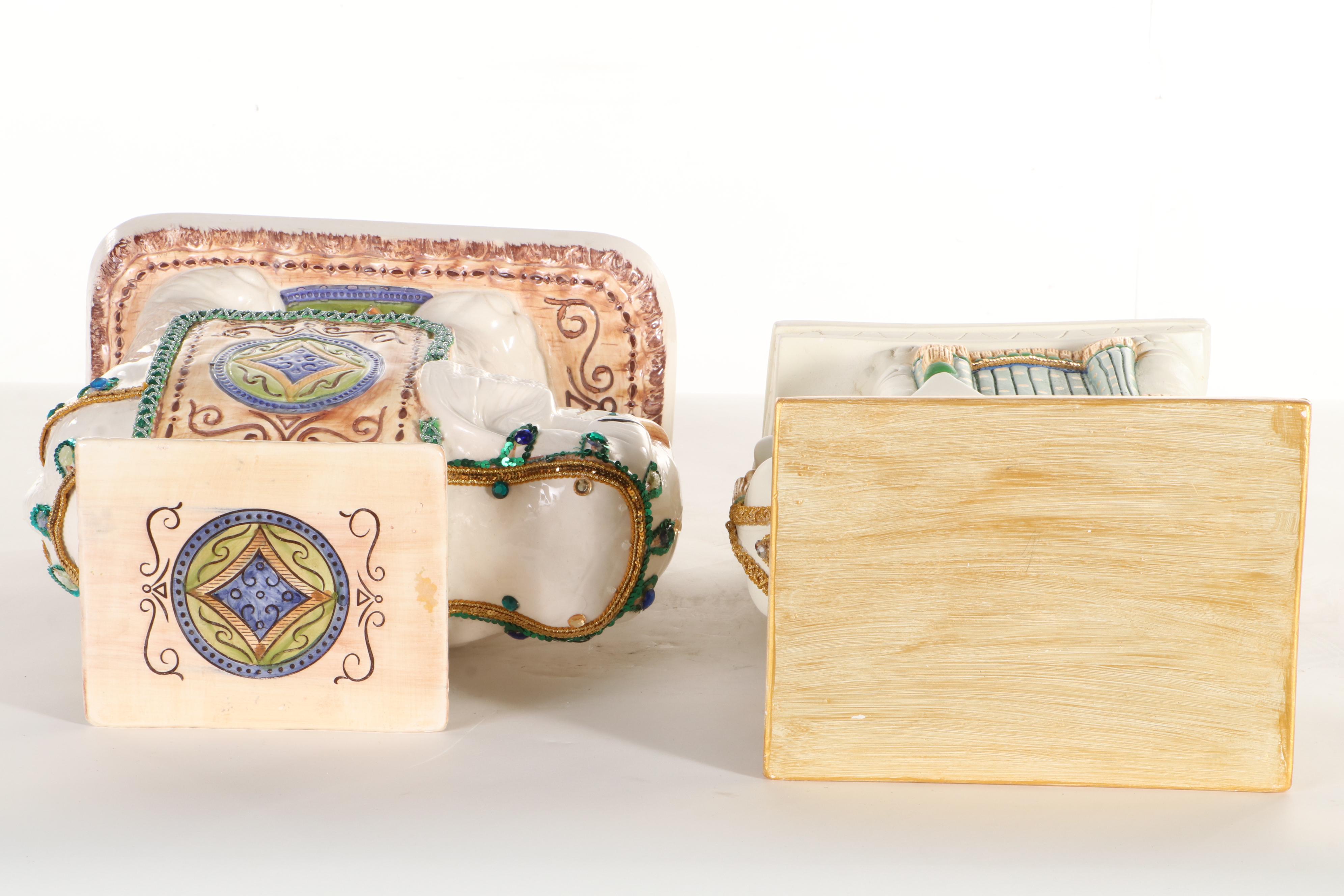 Ceramic and Plaster Elephant-Form Garden Seats