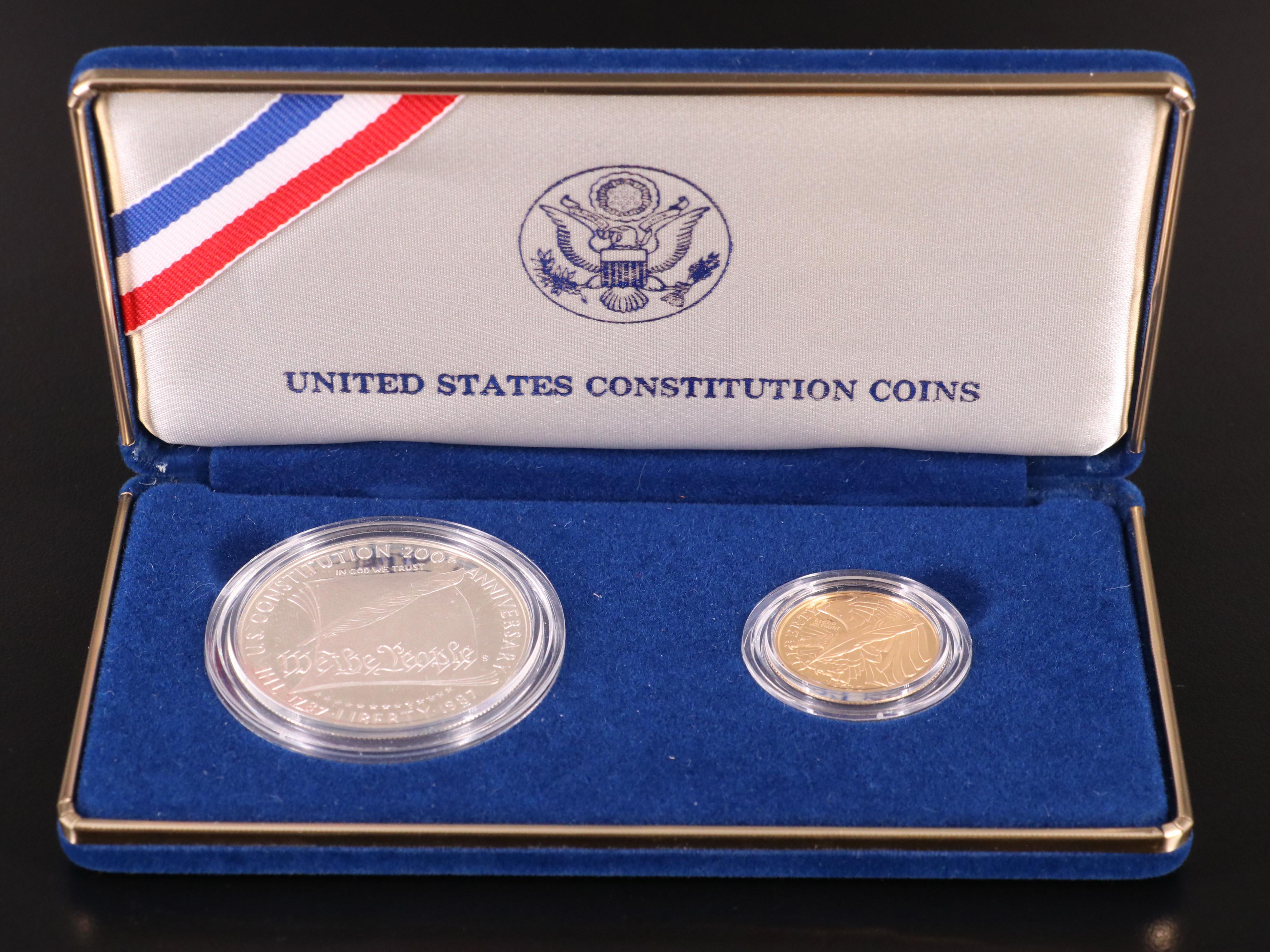 1987 United States Constitution Bicentennial Two-coin Proof Set w/ $5 Gold Coin
