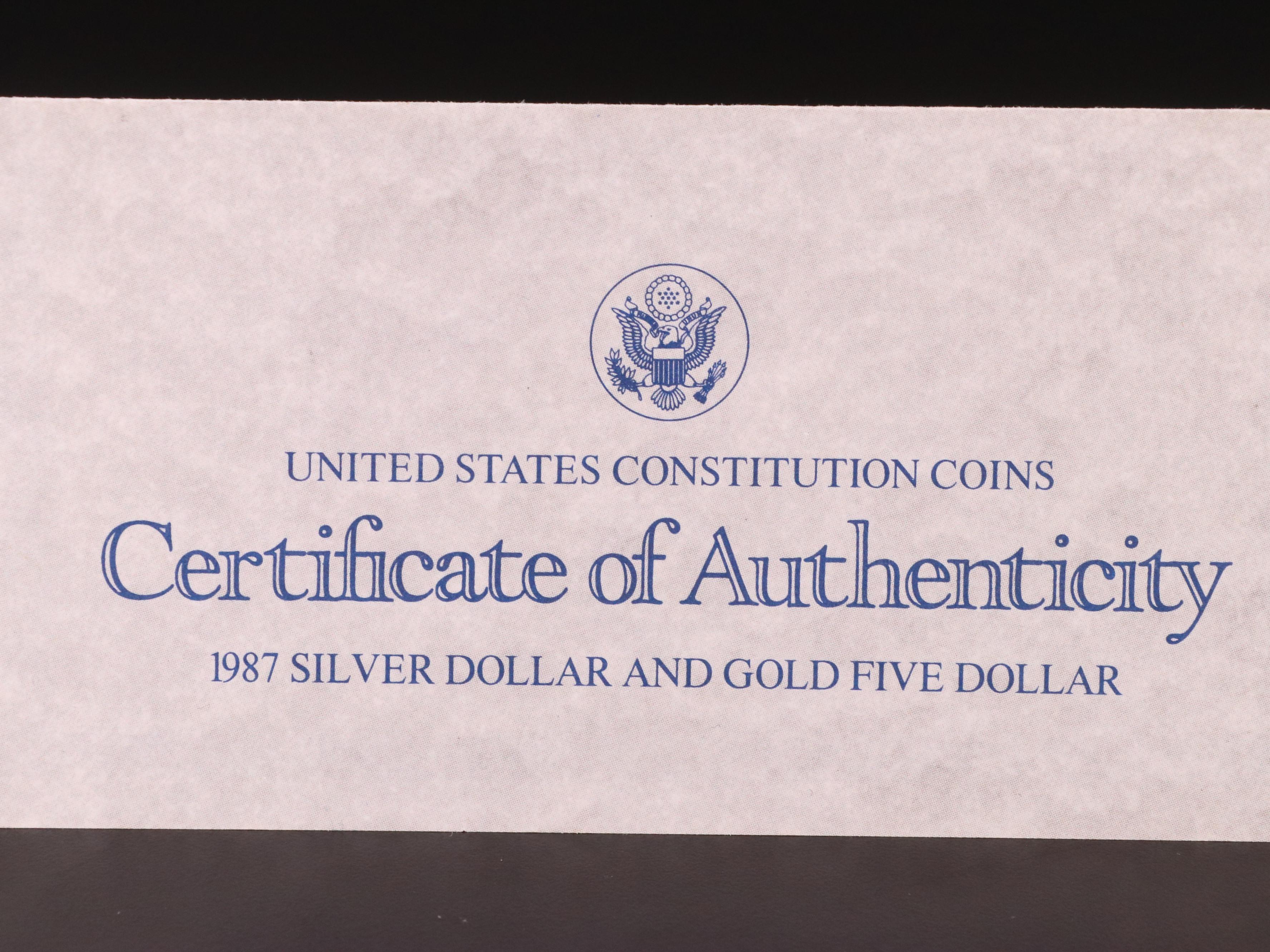 1987 United States Constitution Bicentennial Two-coin Proof Set w/ $5 Gold Coin