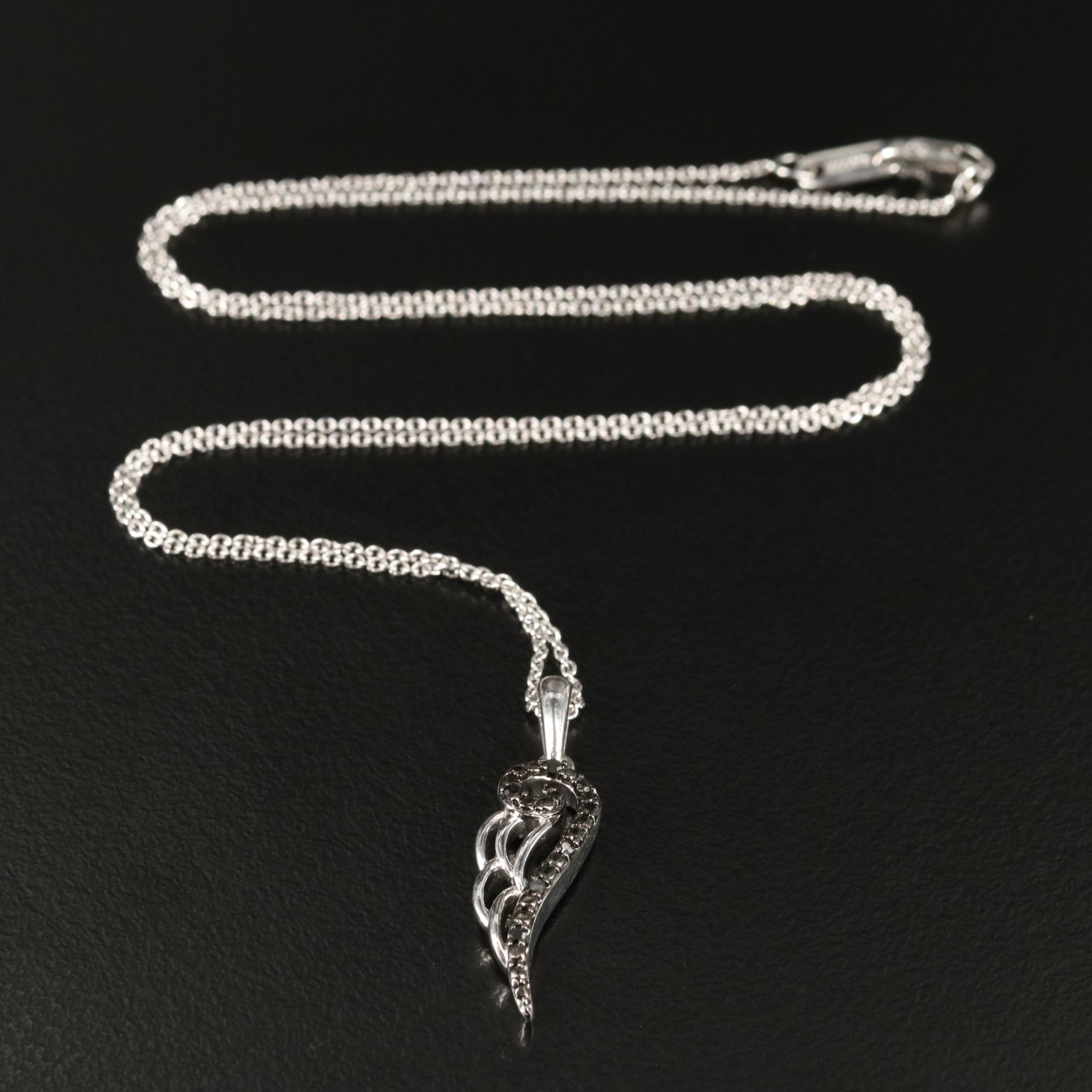 Sterling Diamond Angel Wing Pendant Necklace