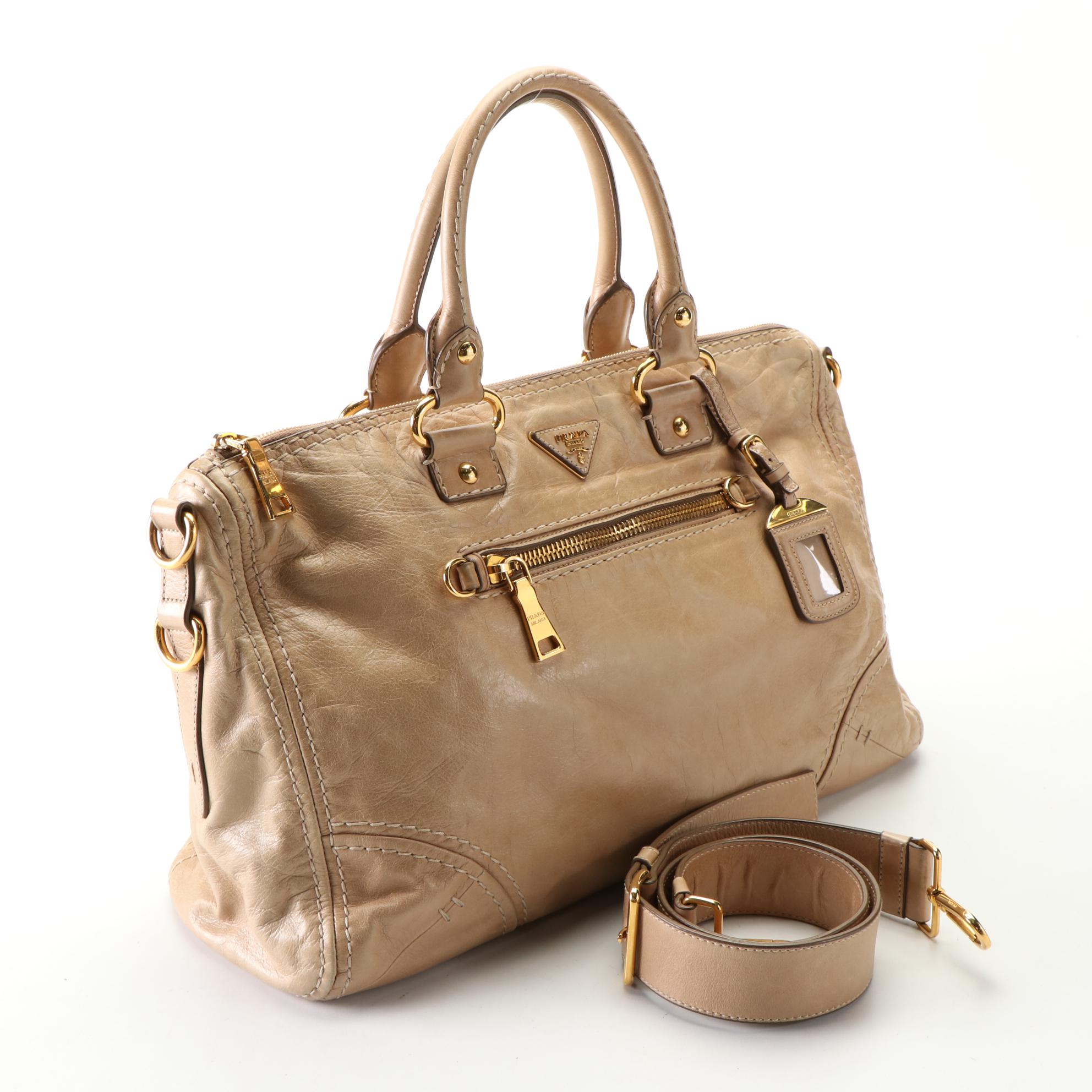 Prada Two-Way Satchel Bag in Cammeo Vitello Shine Leather