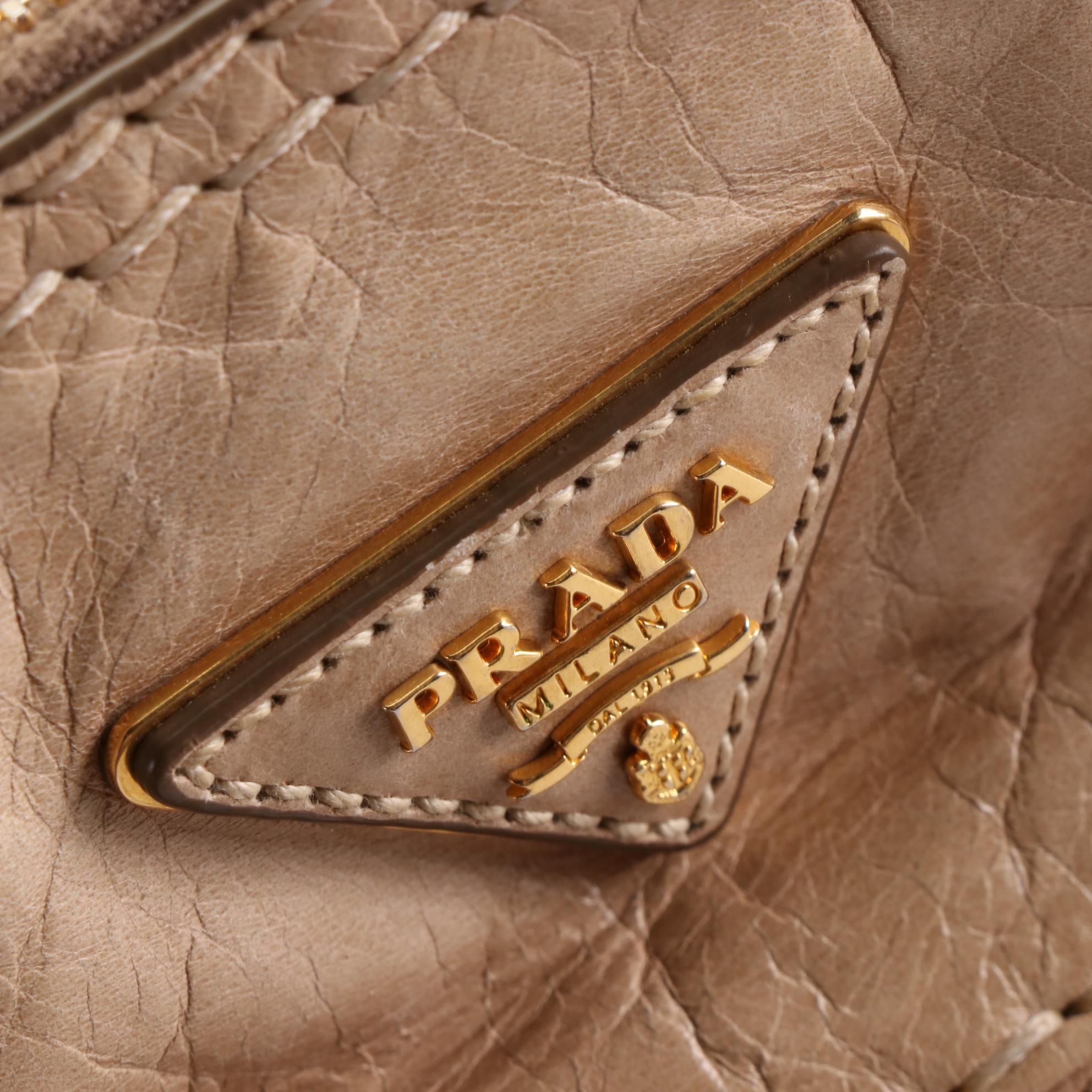 Prada Two-Way Satchel Bag in Cammeo Vitello Shine Leather