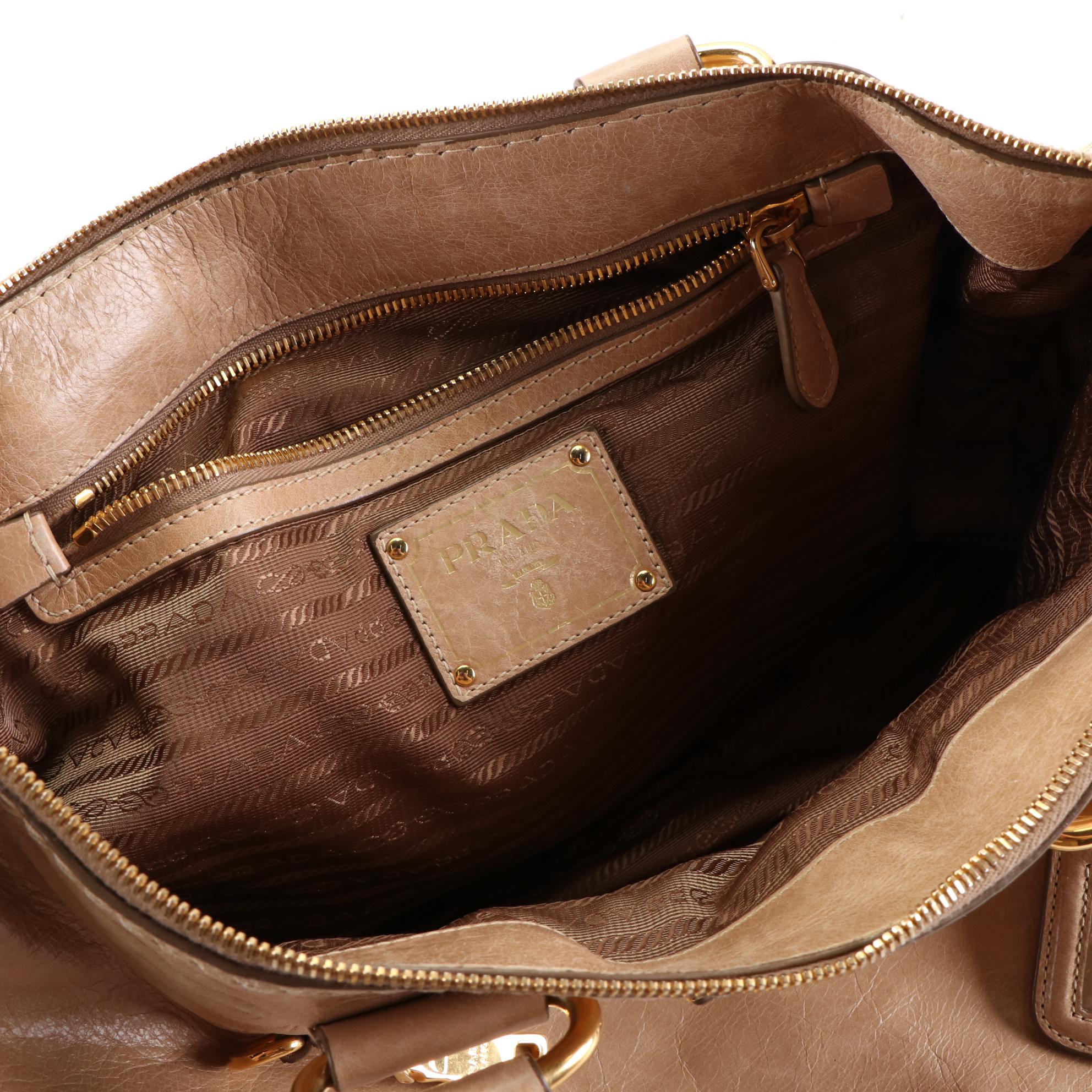 Prada Two-Way Satchel Bag in Cammeo Vitello Shine Leather