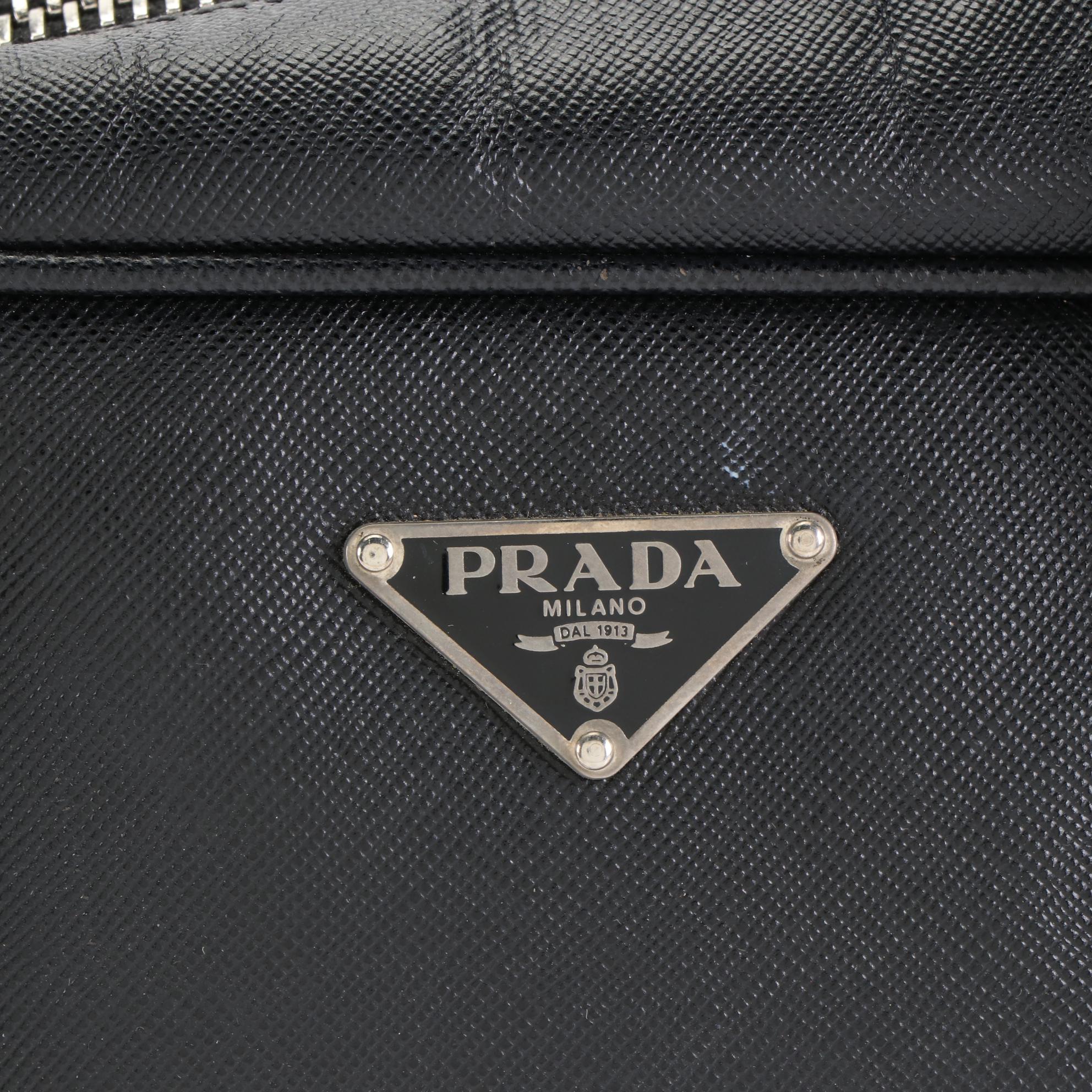 Prada Bauletto Locking Bag in Black Saffiano Leather
