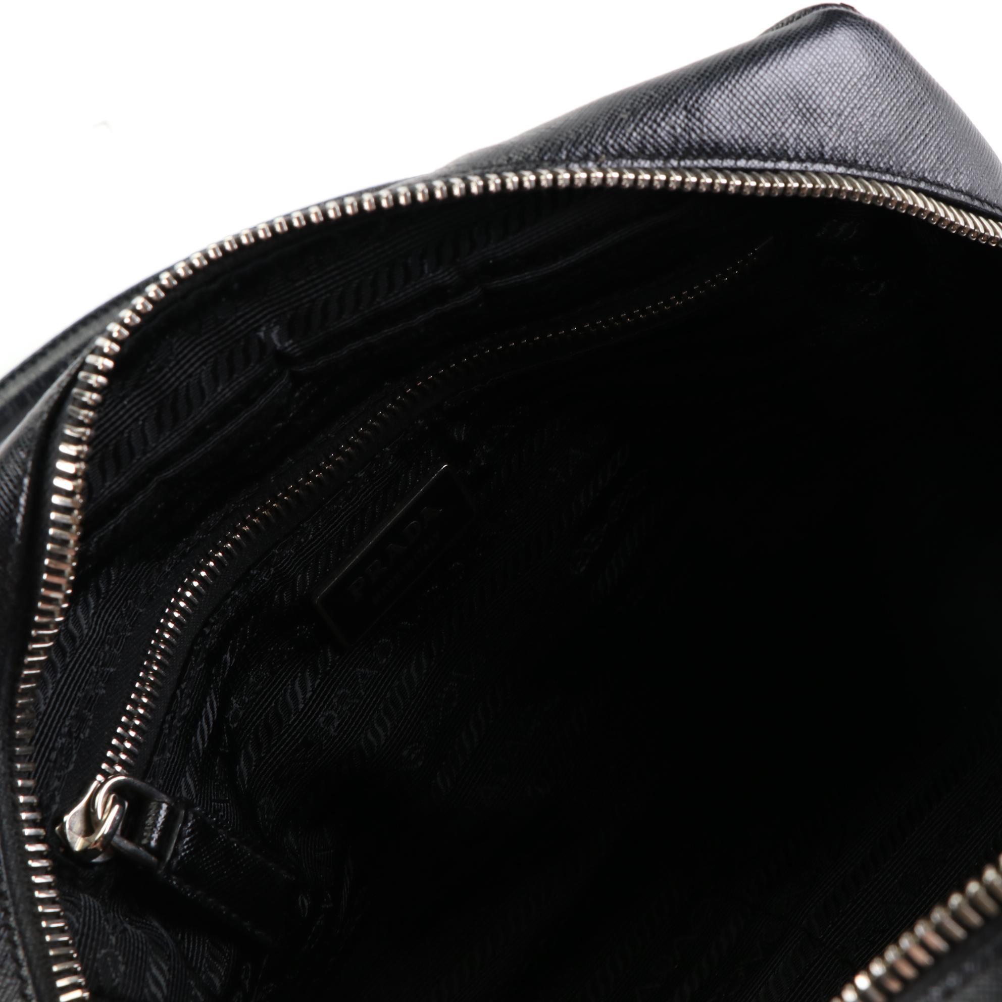 Prada Bauletto Locking Bag in Black Saffiano Leather