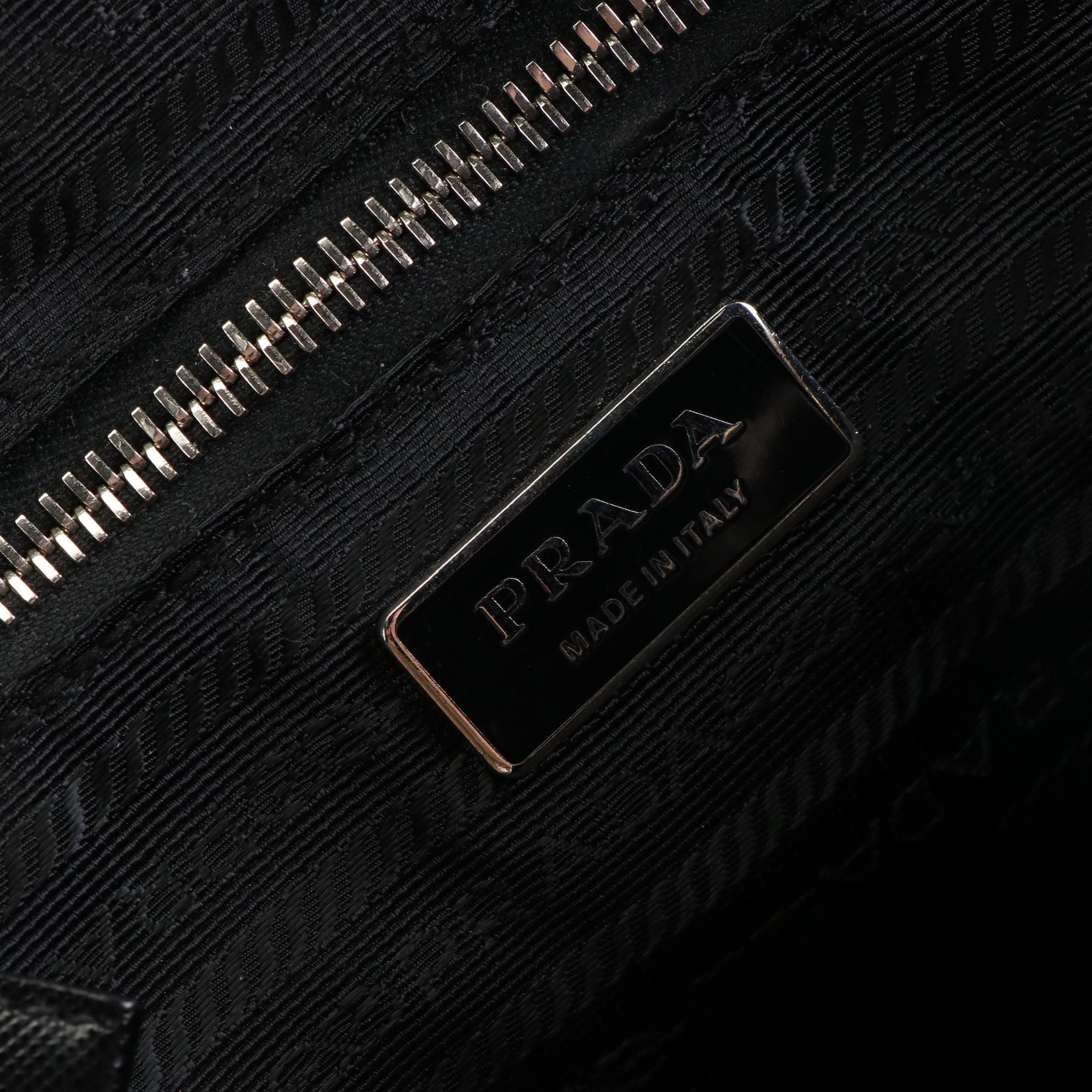 Prada Bauletto Locking Bag in Black Saffiano Leather