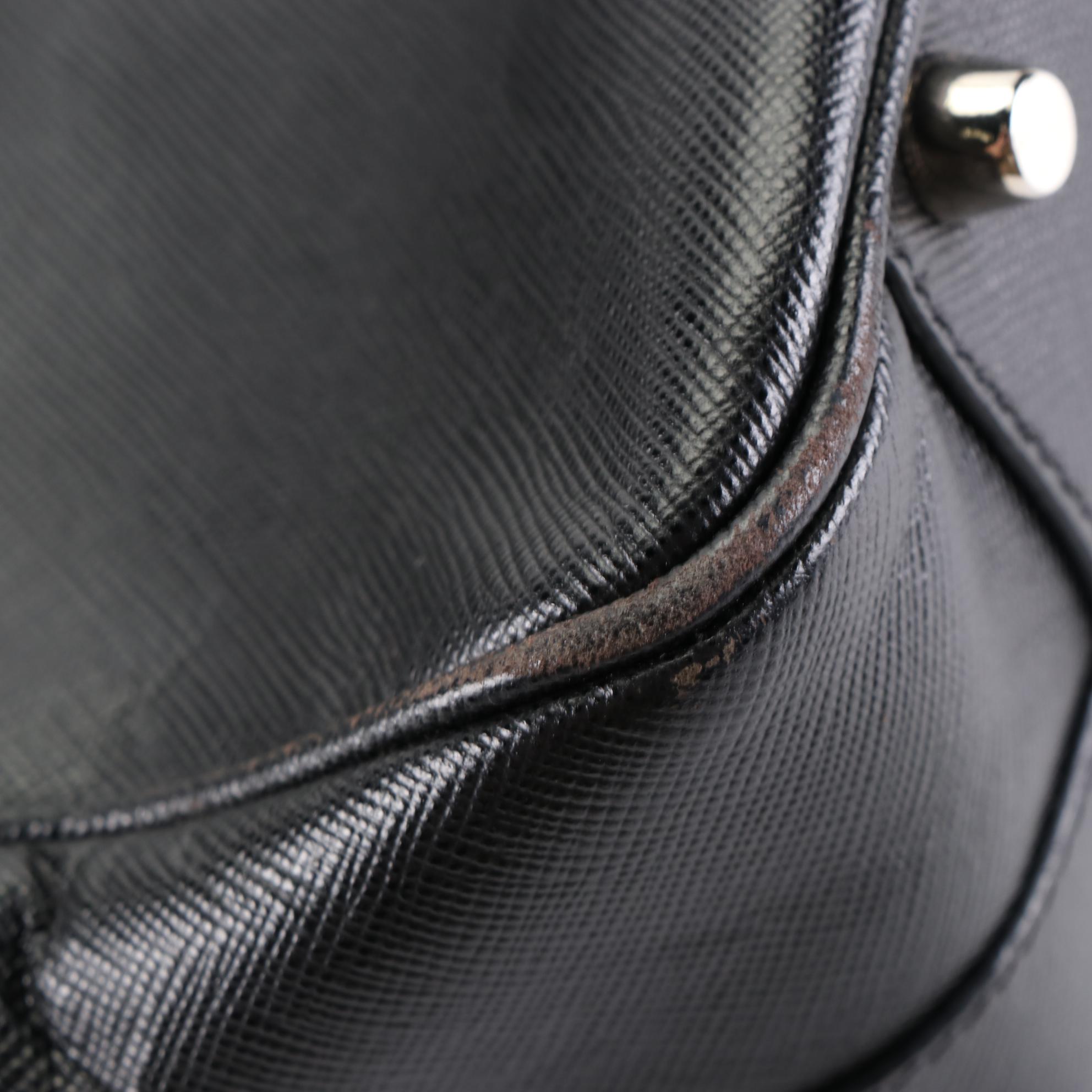 Prada Bauletto Locking Bag in Black Saffiano Leather