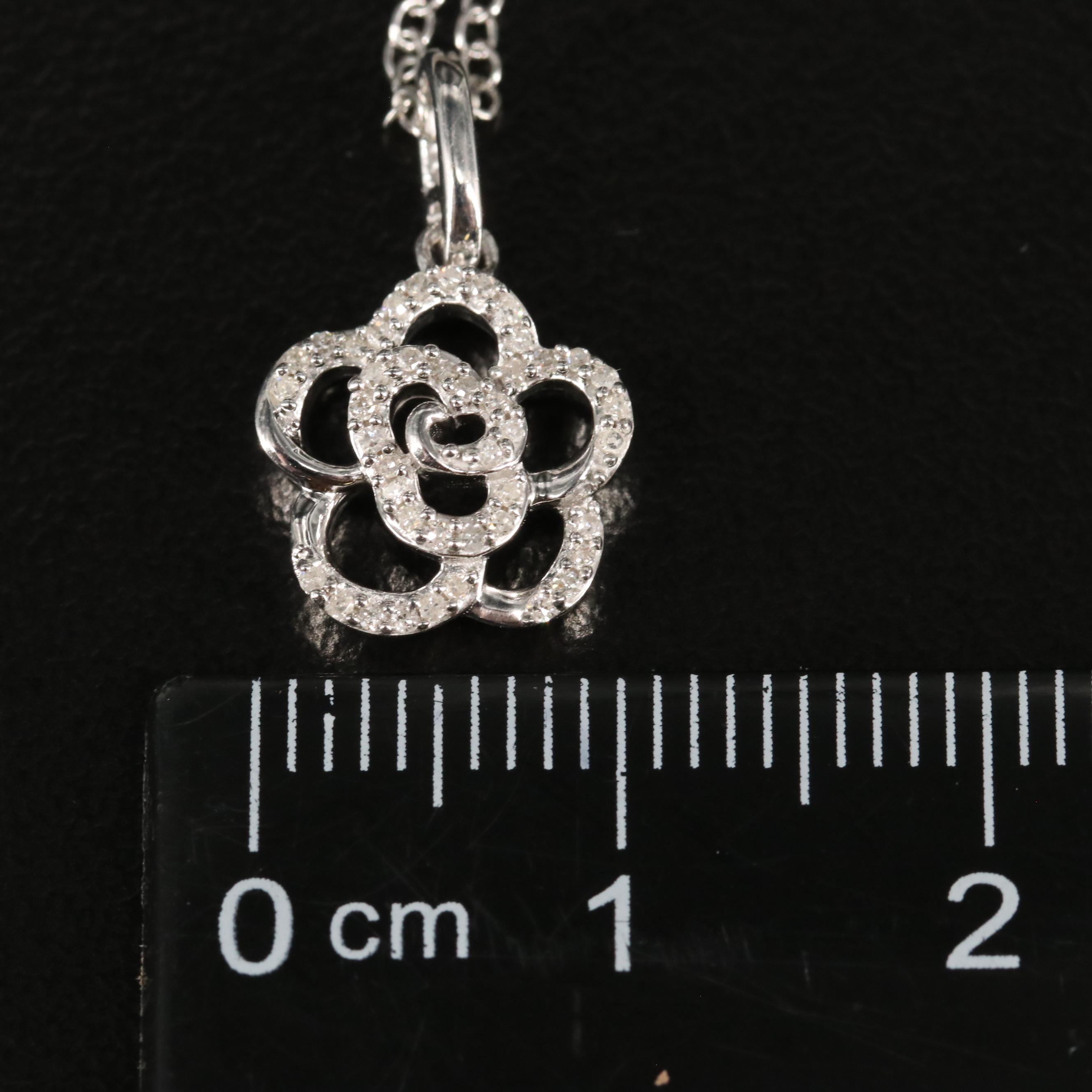 Sterling Diamond Flower Pendant Necklace