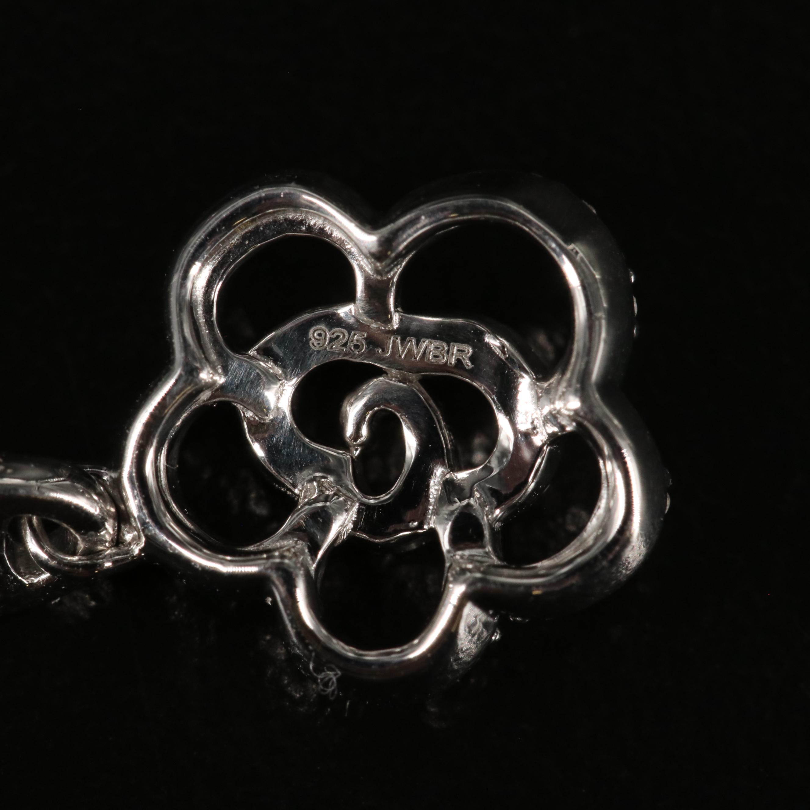 Sterling Diamond Flower Pendant Necklace