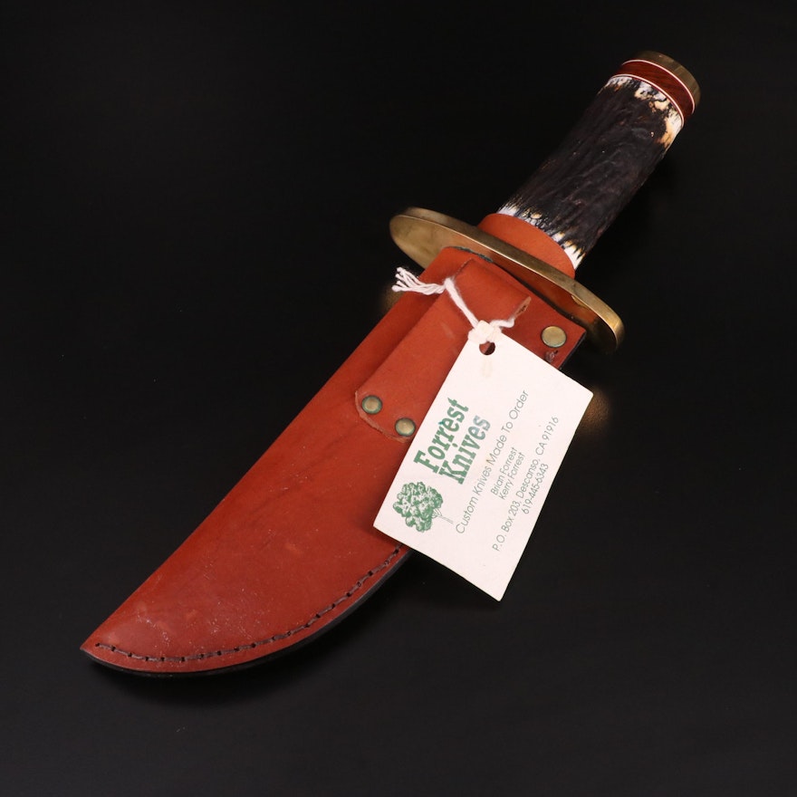 Custom Forrest Bowie Style Knife with Leather Sheath