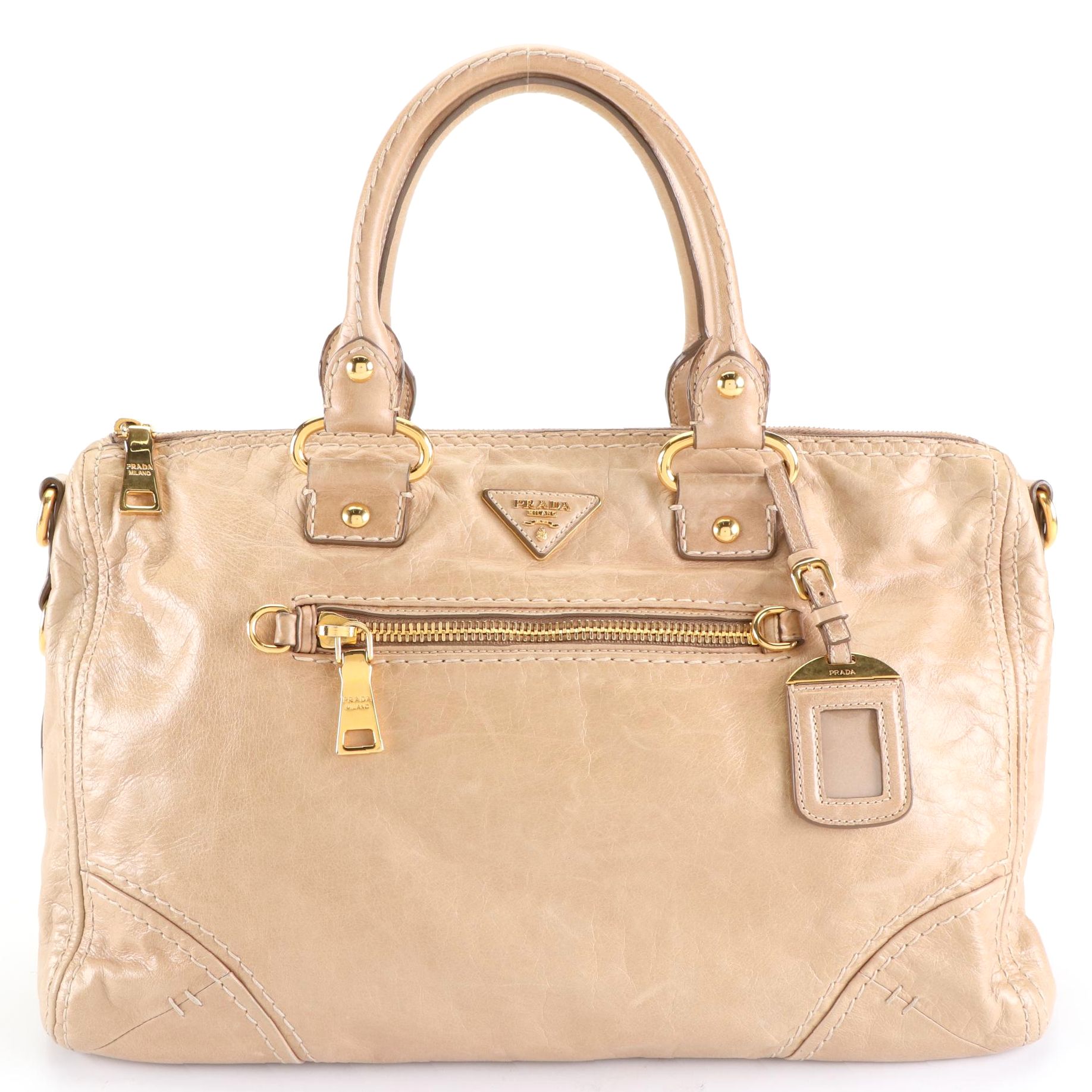 Prada Two-Way Satchel Bag in Cammeo Vitello Shine Leather