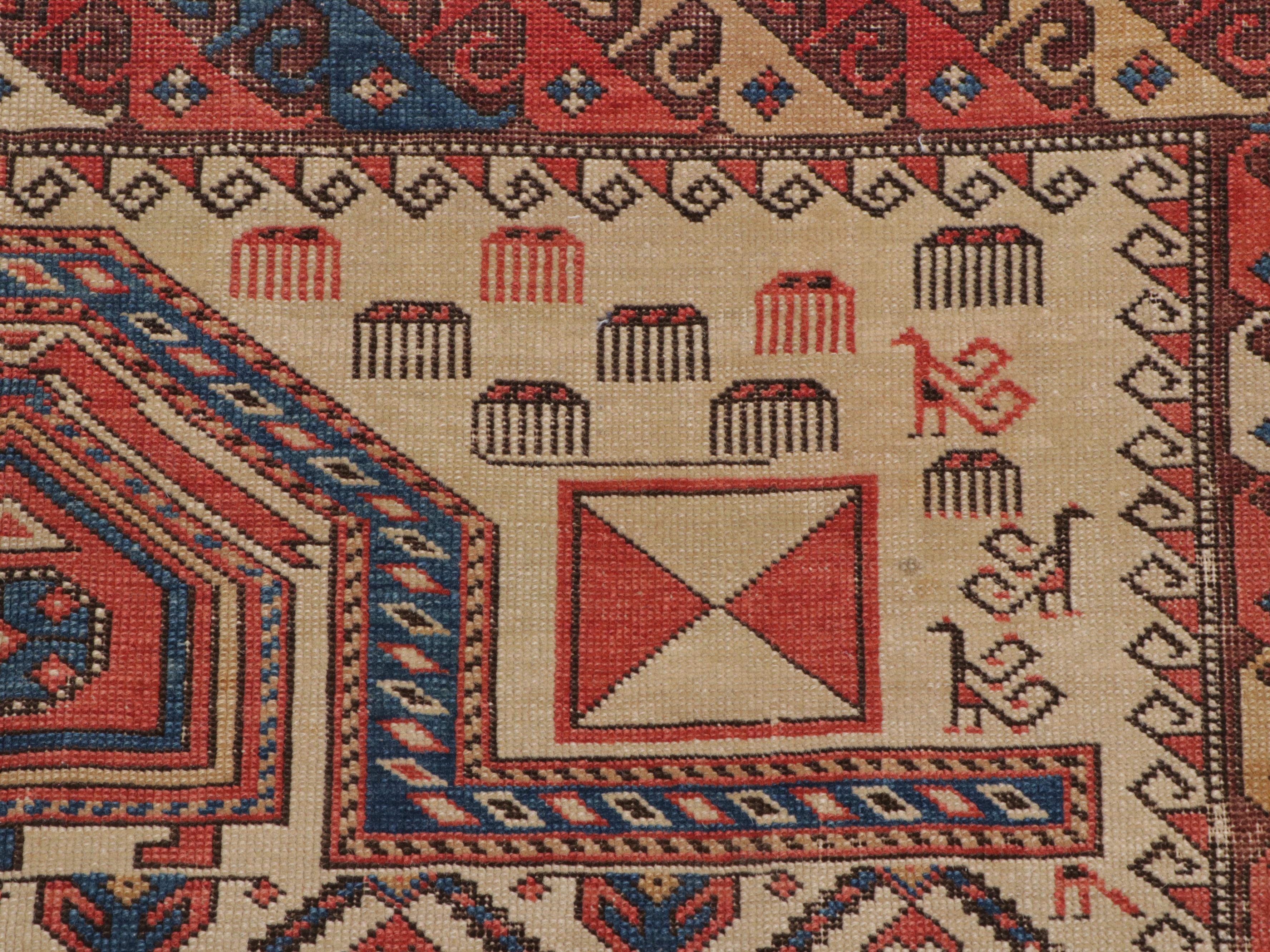 3'10 x 5'11 Antique Hand-Knotted Caucasian Shirvan Prayer Rug, Dated 1913