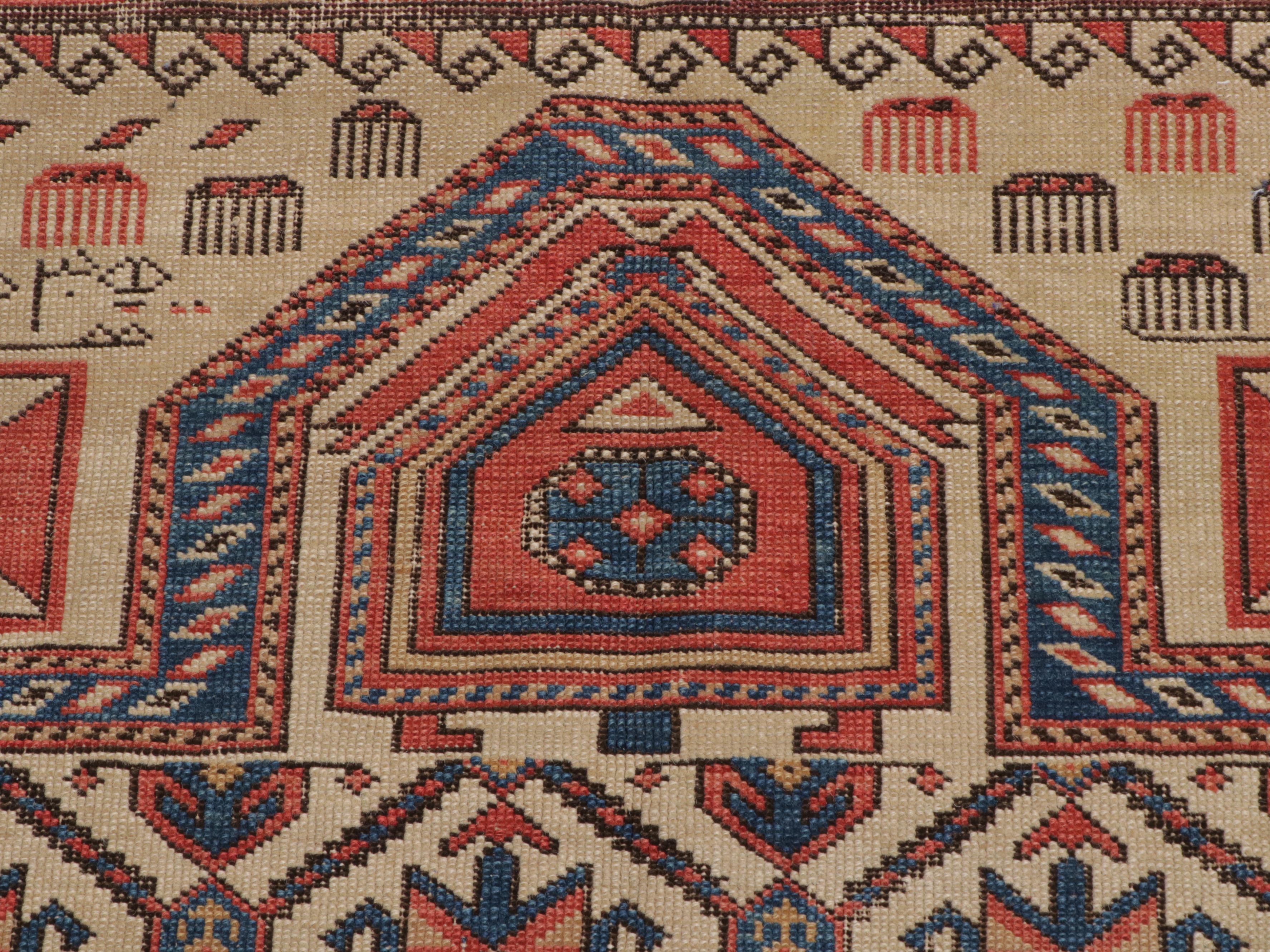 3'10 x 5'11 Antique Hand-Knotted Caucasian Shirvan Prayer Rug, Dated 1913