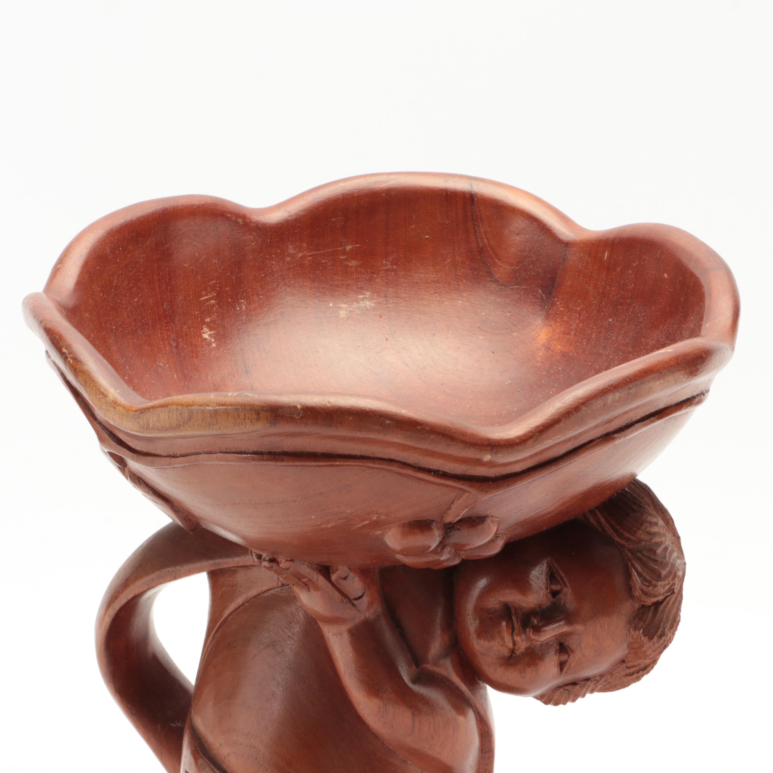 Carved Wooden Figural Compote