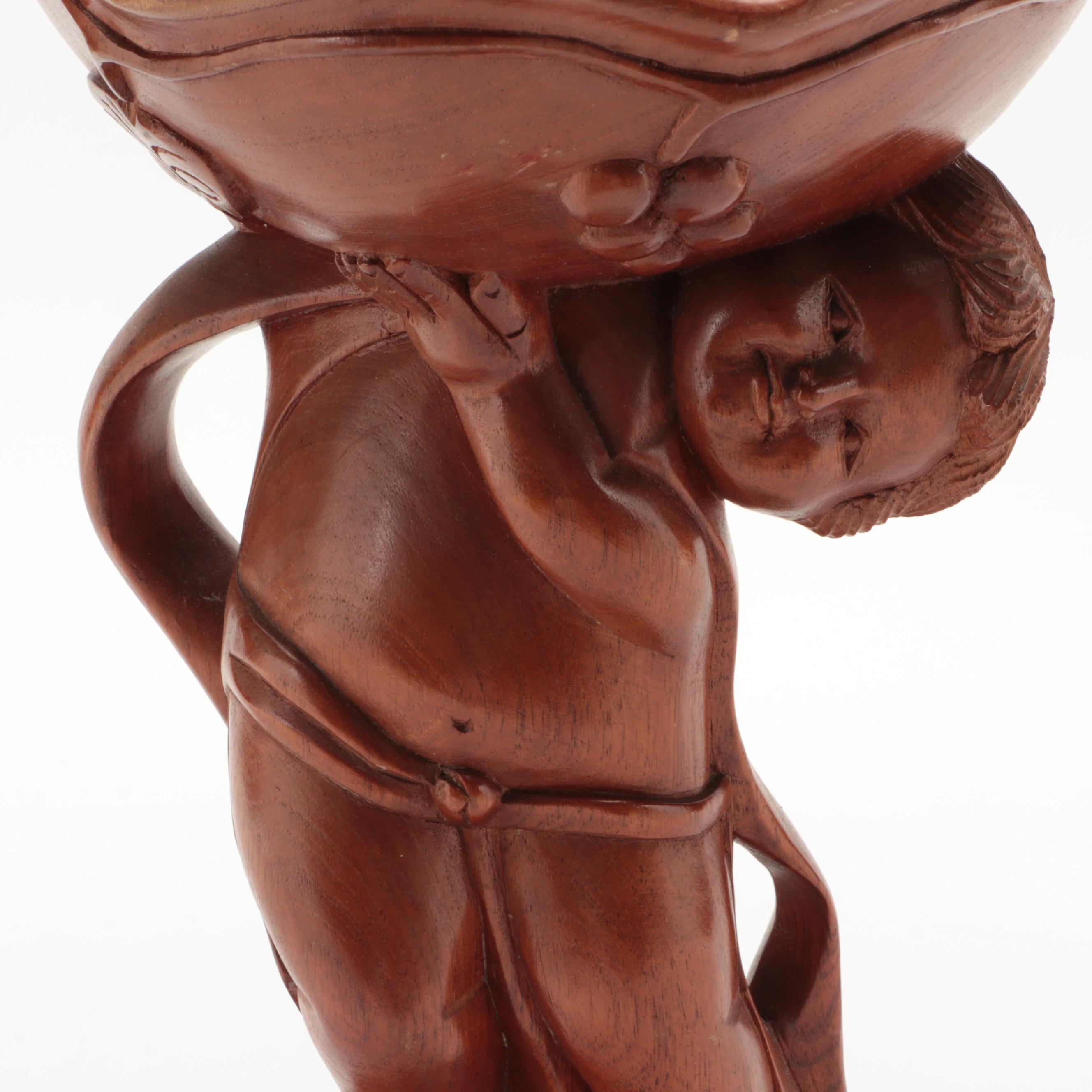 Carved Wooden Figural Compote