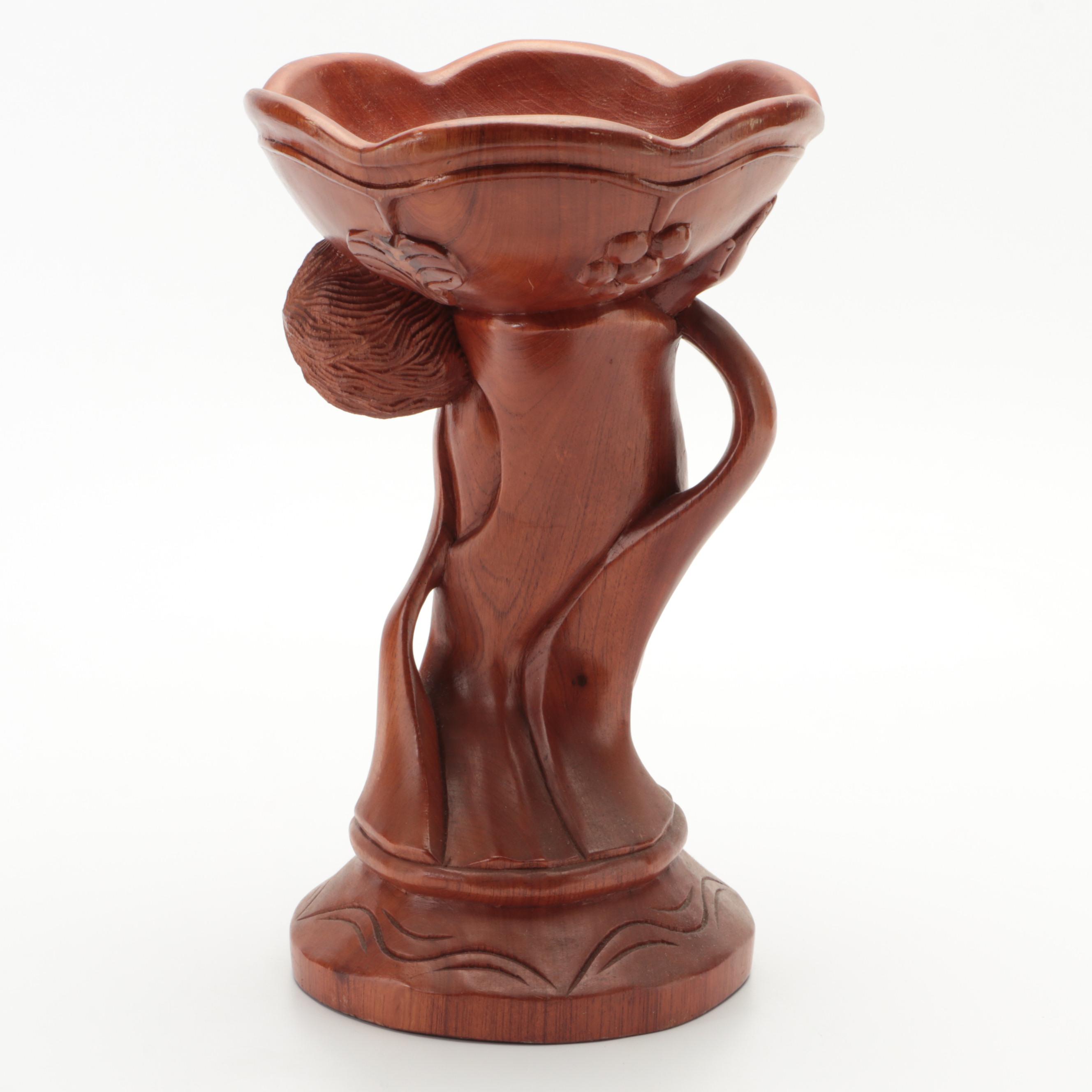 Carved Wooden Figural Compote