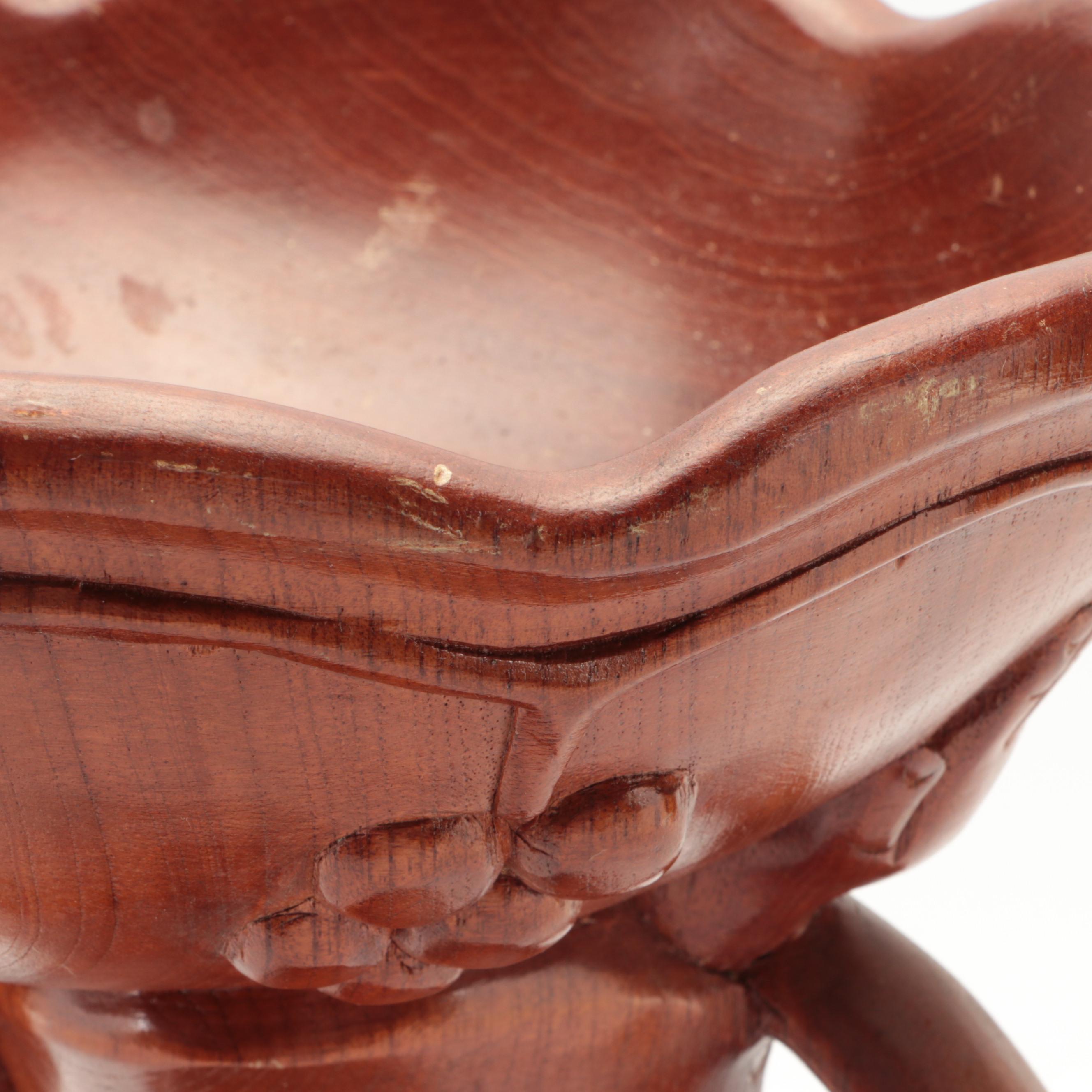 Carved Wooden Figural Compote