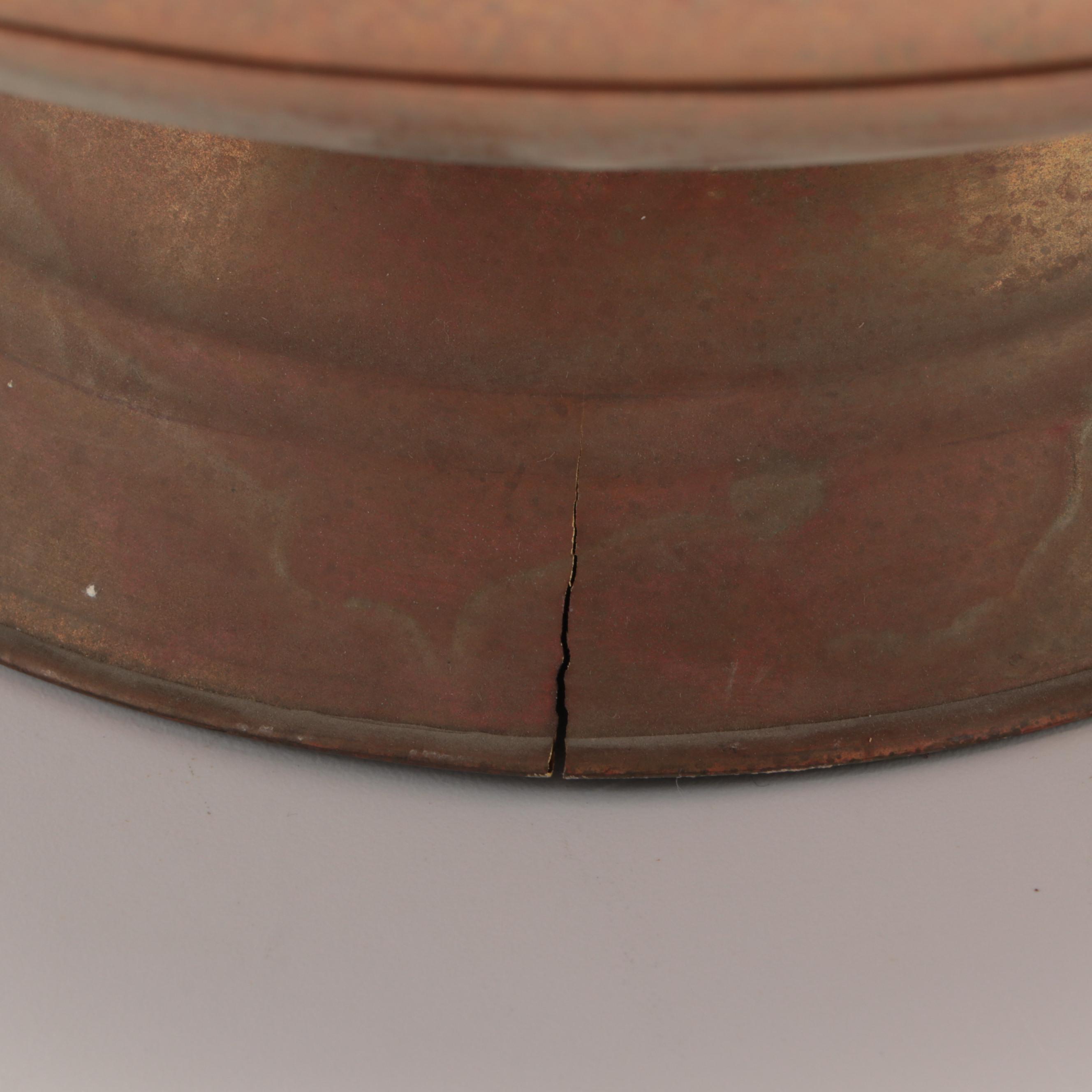 Moroccan Copper and Brass Hearth Bucket with Porcelain Handles
