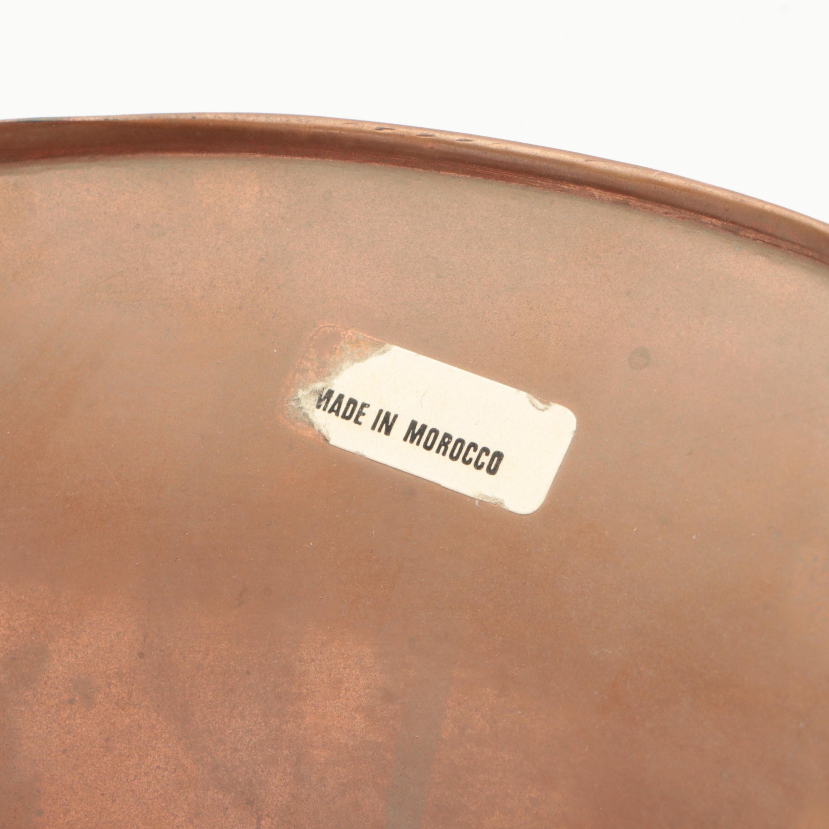 Moroccan Copper and Brass Hearth Bucket with Porcelain Handles