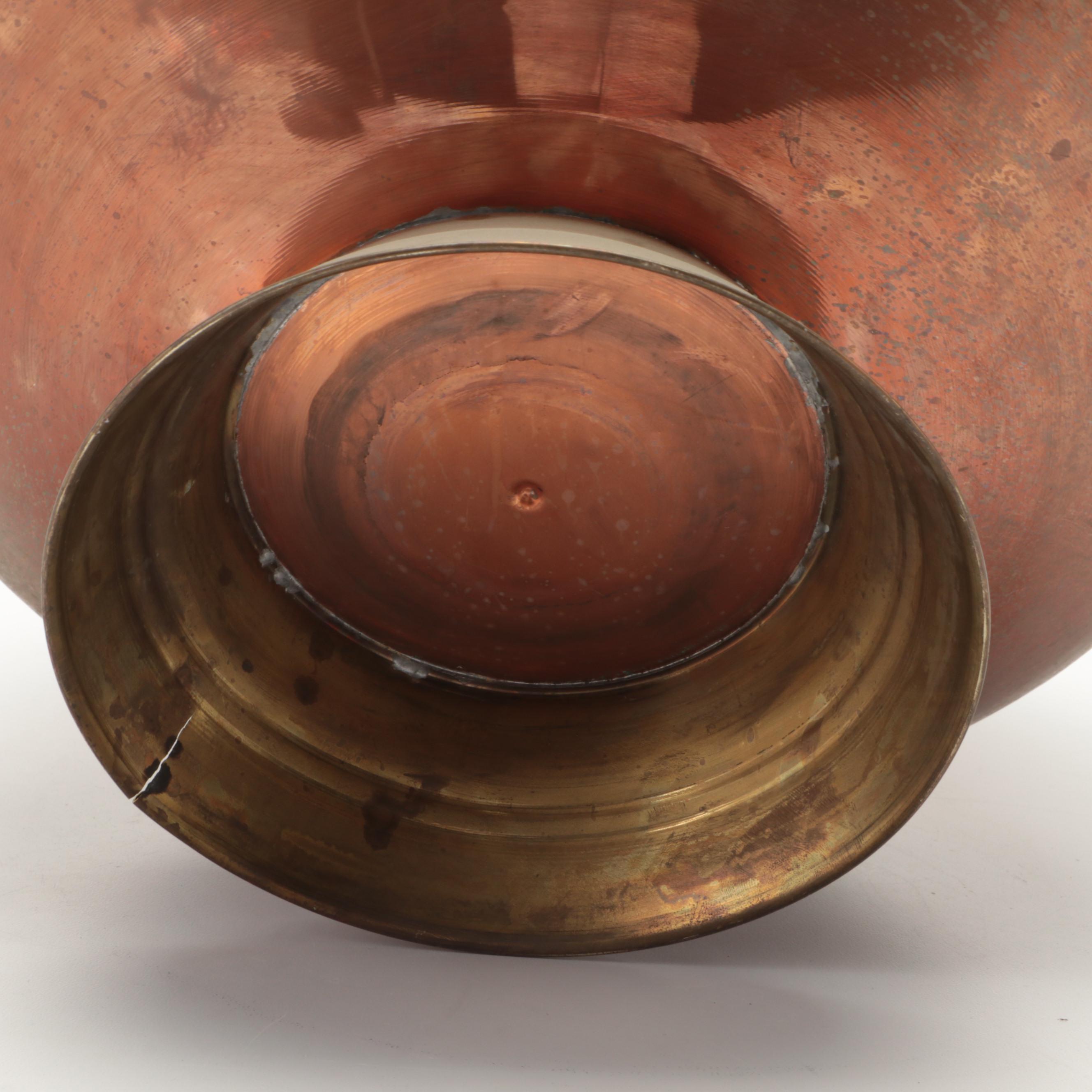 Moroccan Copper and Brass Hearth Bucket with Porcelain Handles