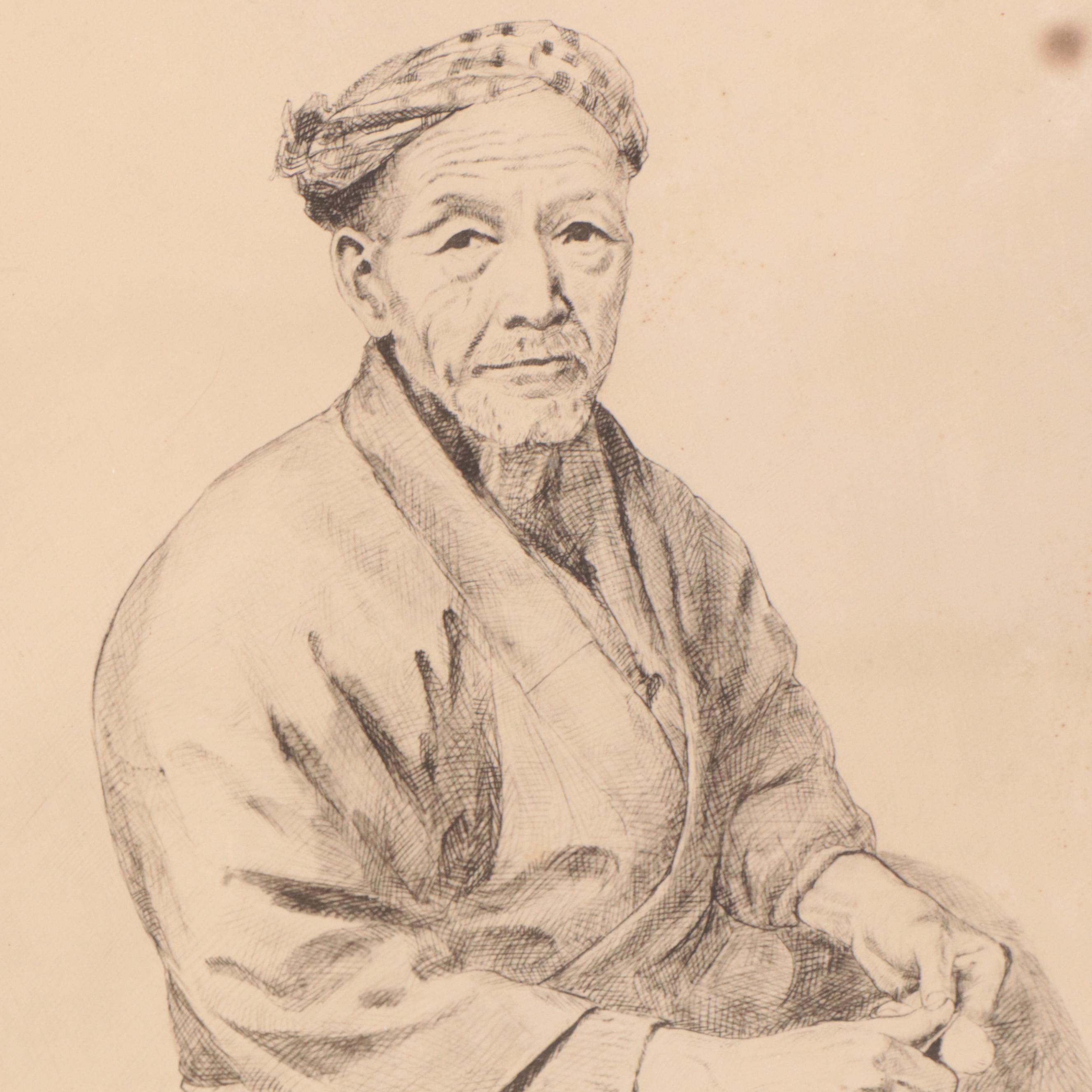 Rudolf Seiler Etchings "Wood Carver" and "Peddler Woman"