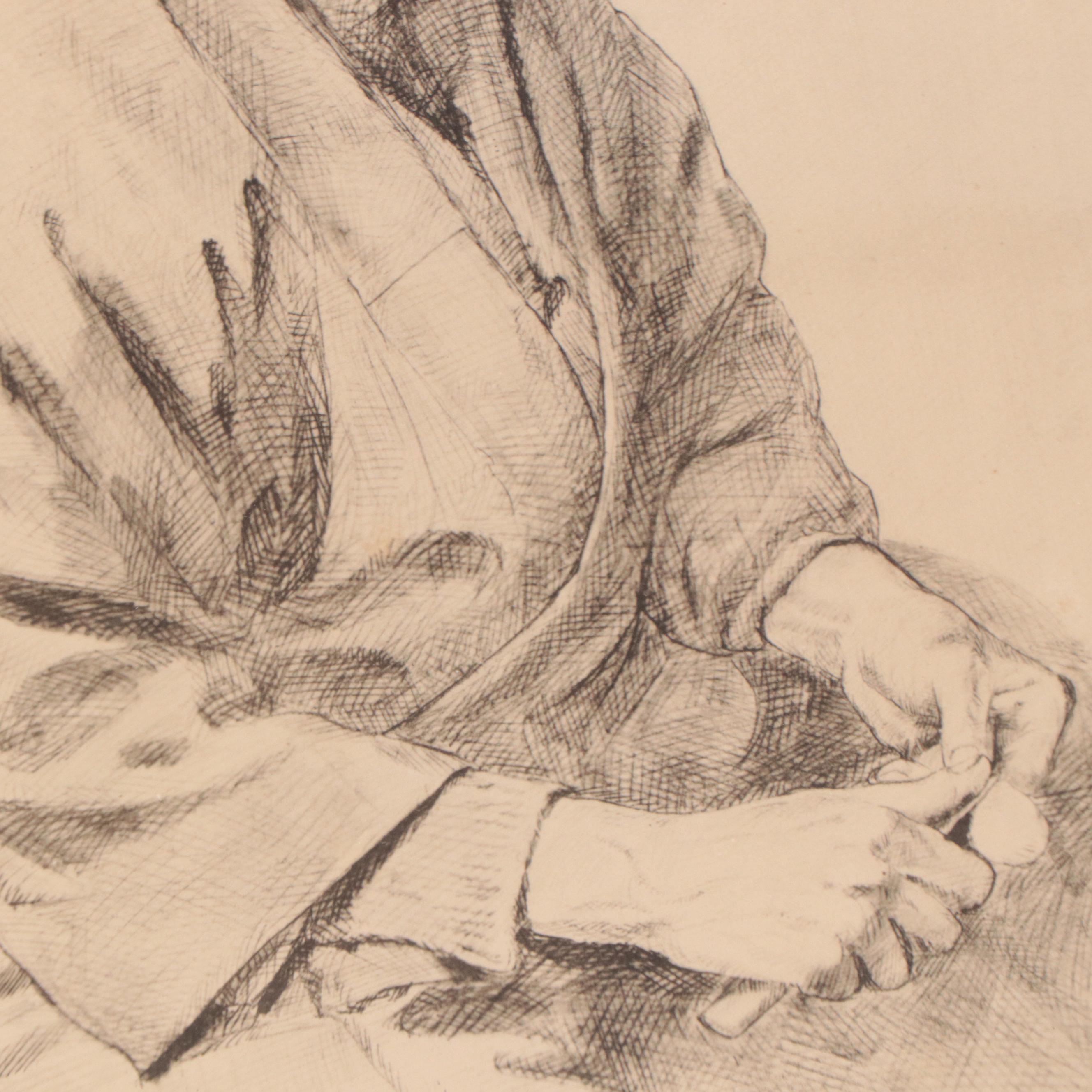 Rudolf Seiler Etchings "Wood Carver" and "Peddler Woman"