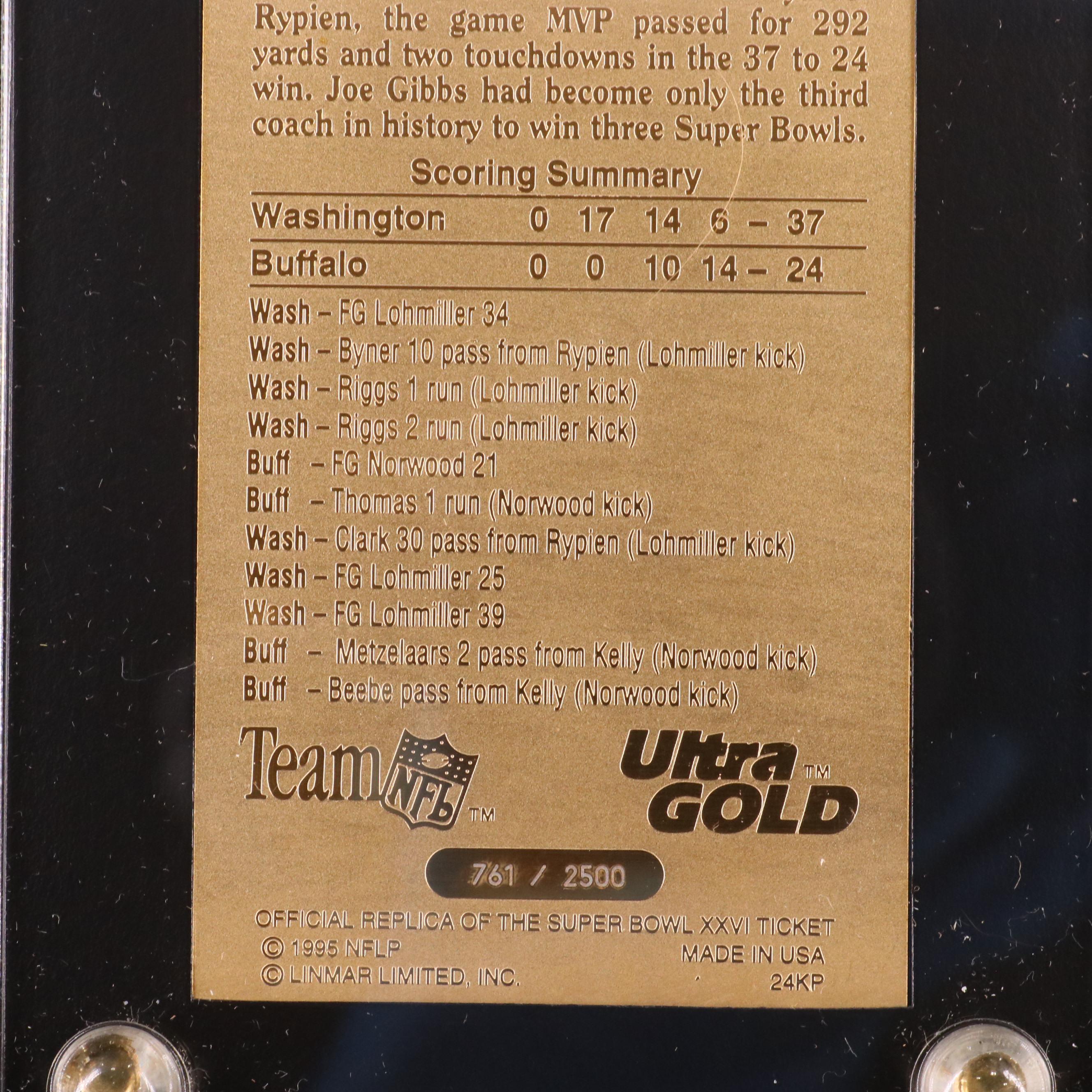 Five Replica 24K Gold Plated Super Bowl and More Sports Tickets