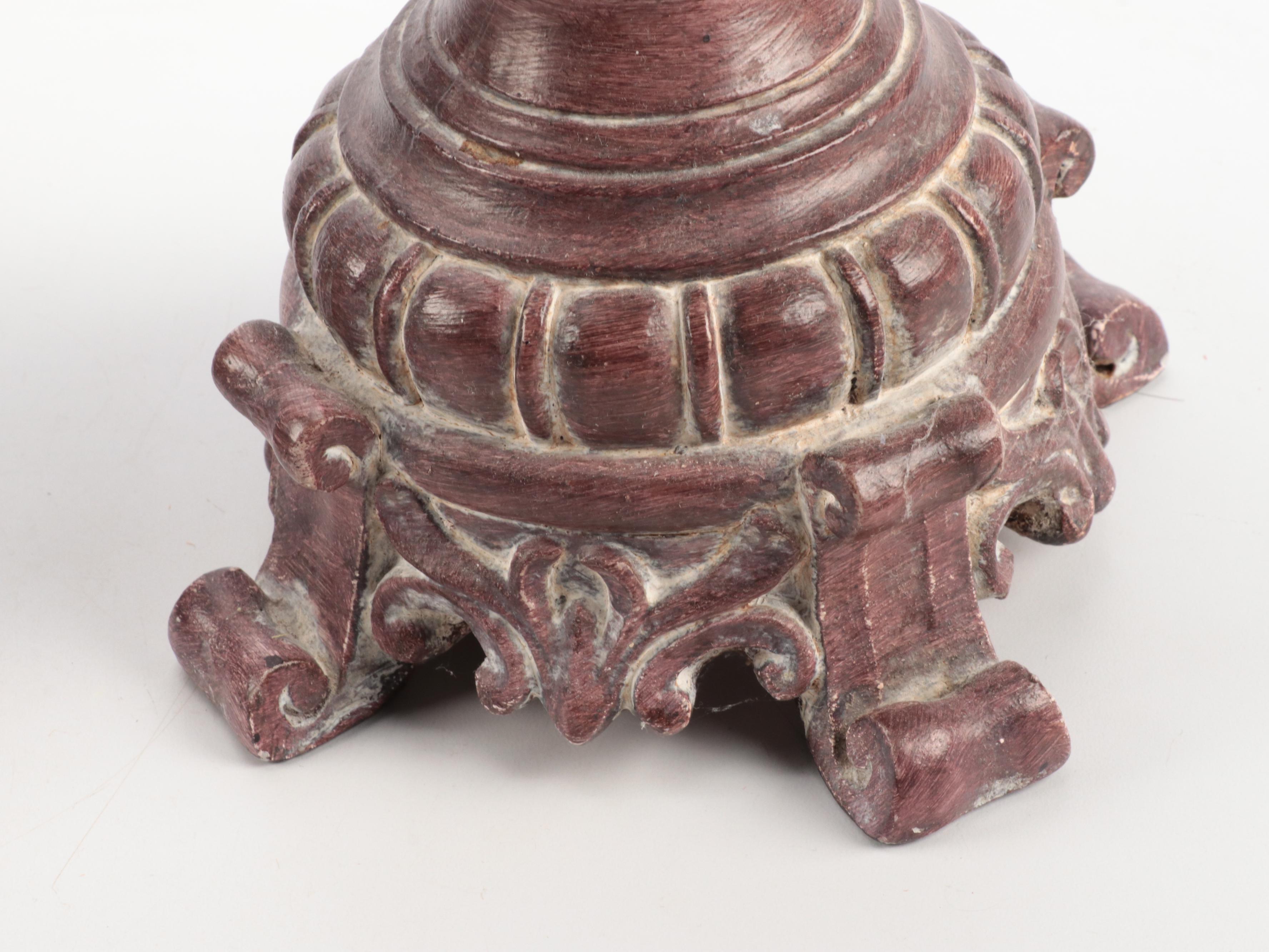 Pair of Composite, Metal and Glass Pillar Candle Holders