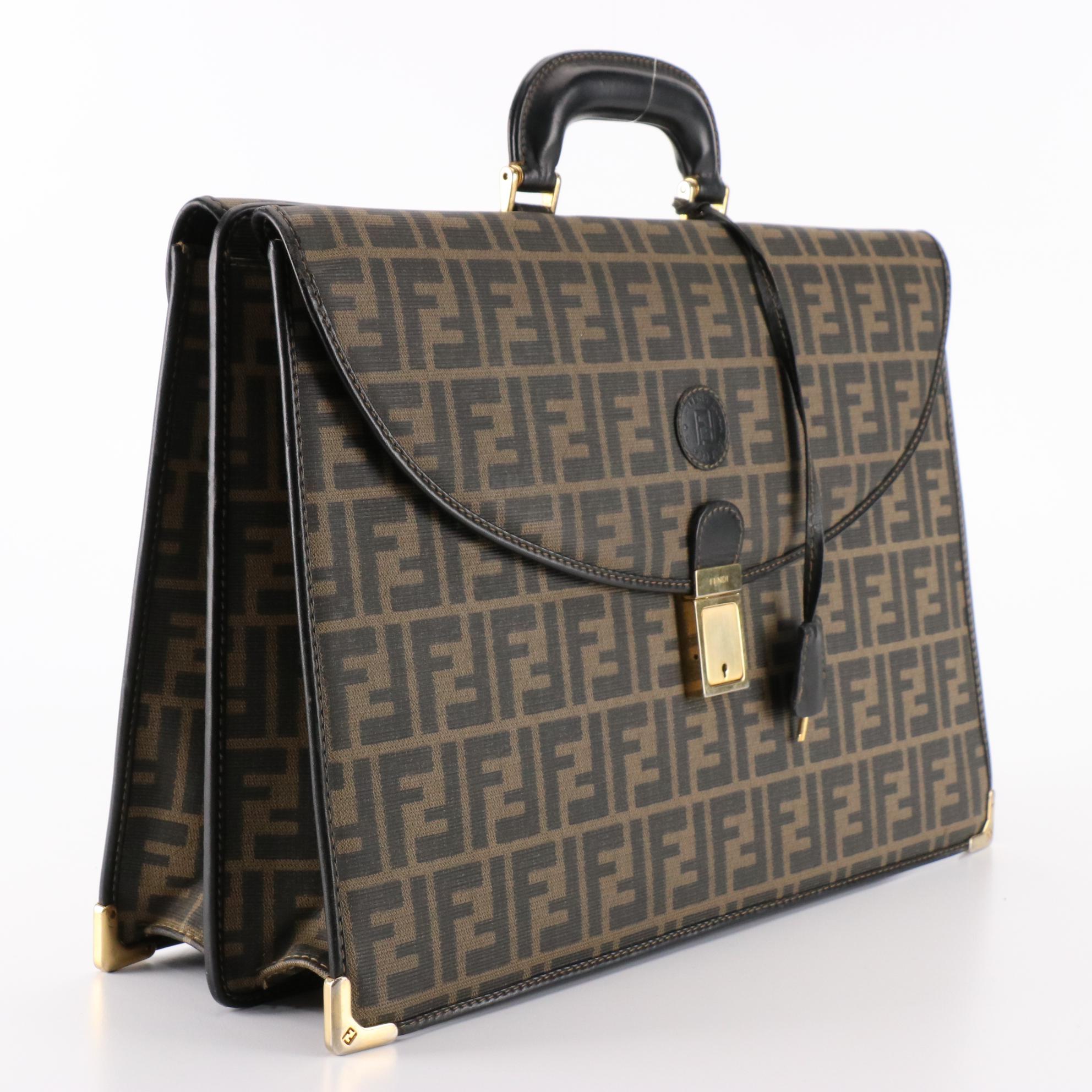 Fendi Double-Sided Locking Accordion Briefcase in Zucca Coated Canvas