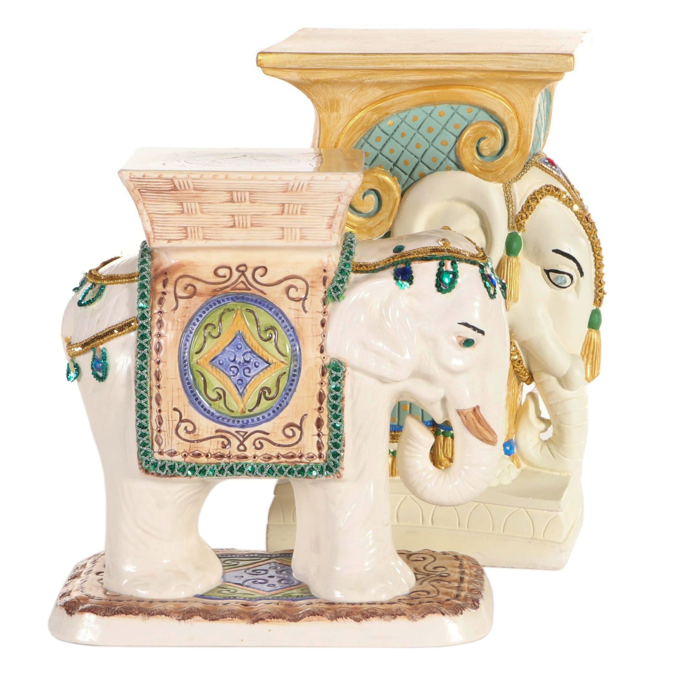 Ceramic and Plaster Elephant-Form Garden Seats