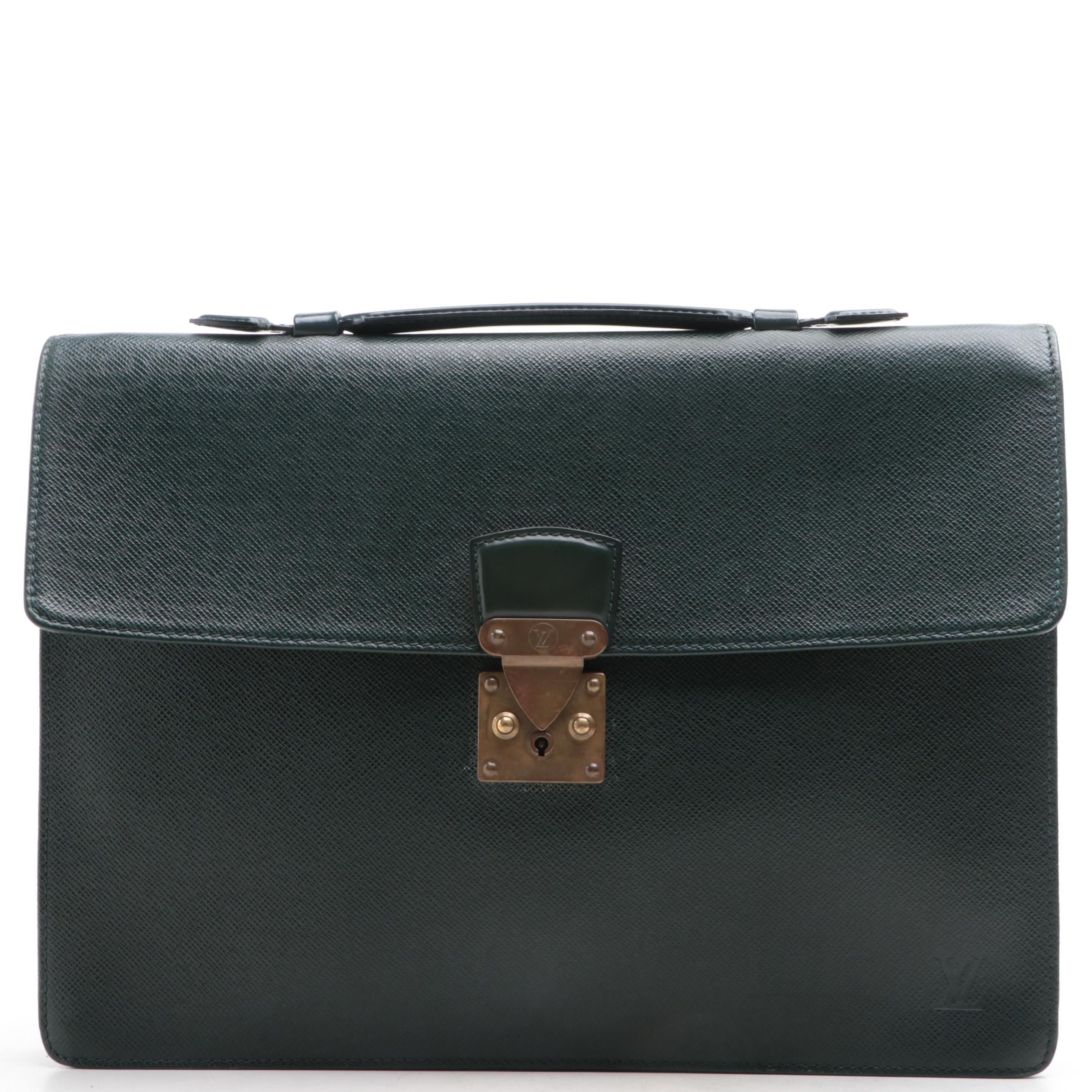 Louis Vuitton Robusto 1 Compartment Briefcase in Green Taïga Leather
