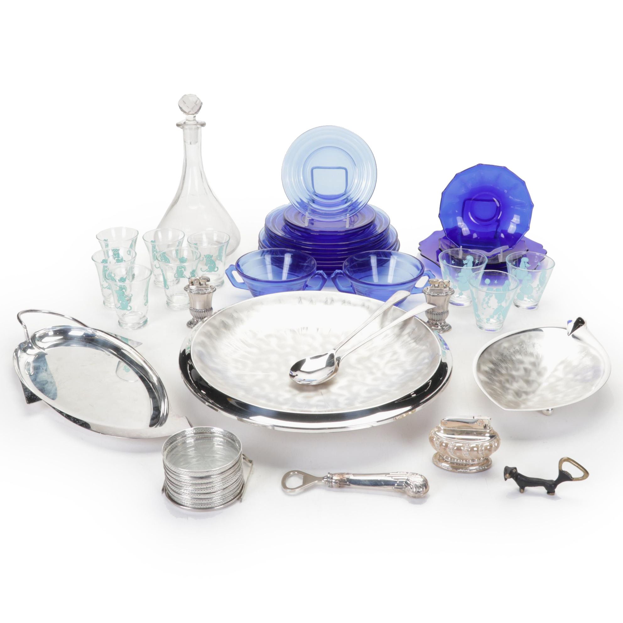 Webster Co. Sterling Rimmed Coasters with Other Tableware and Table Lighters