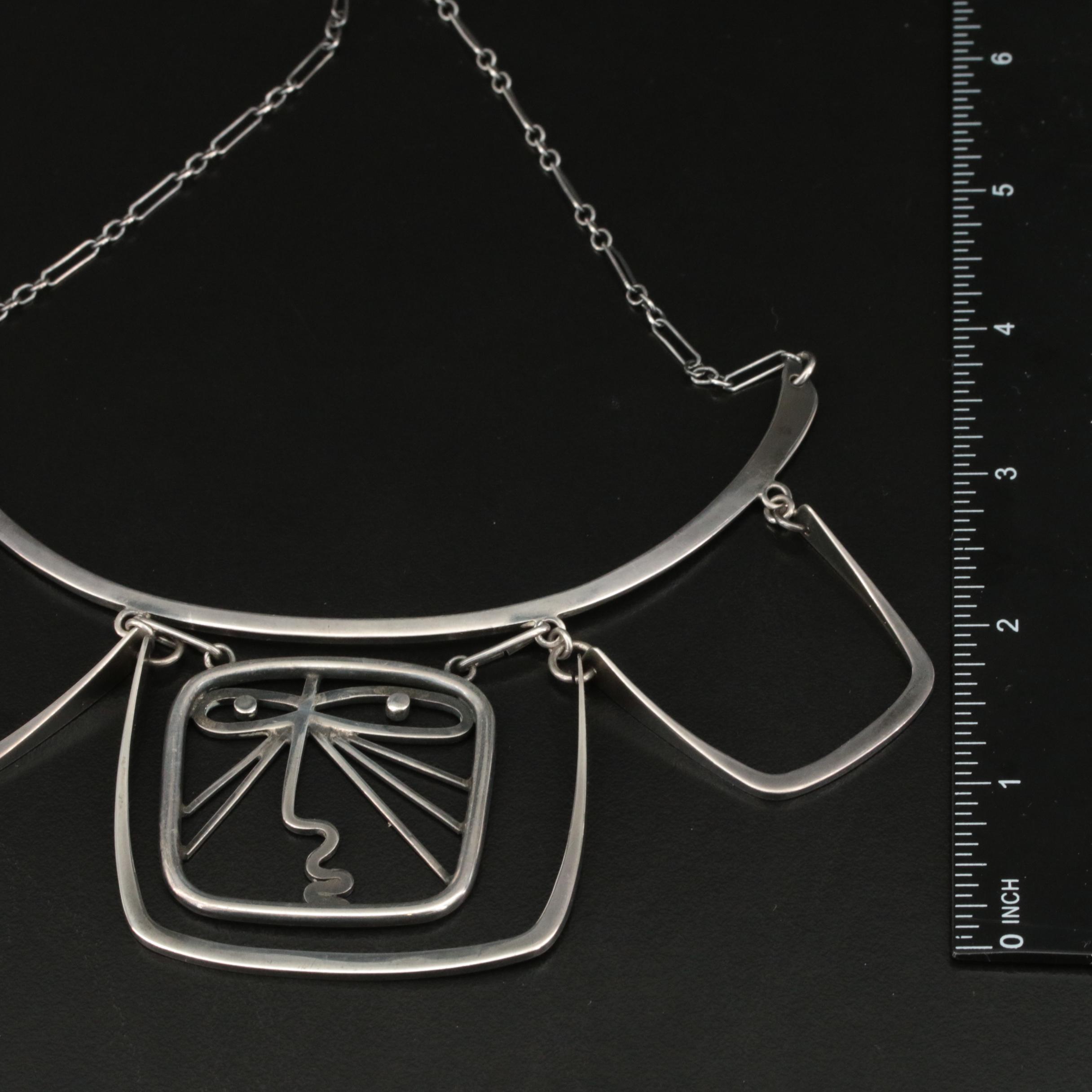 Irvin and Bonnie Burkee Mid-Centry Modernist Sterling Necklace and Earrings Set