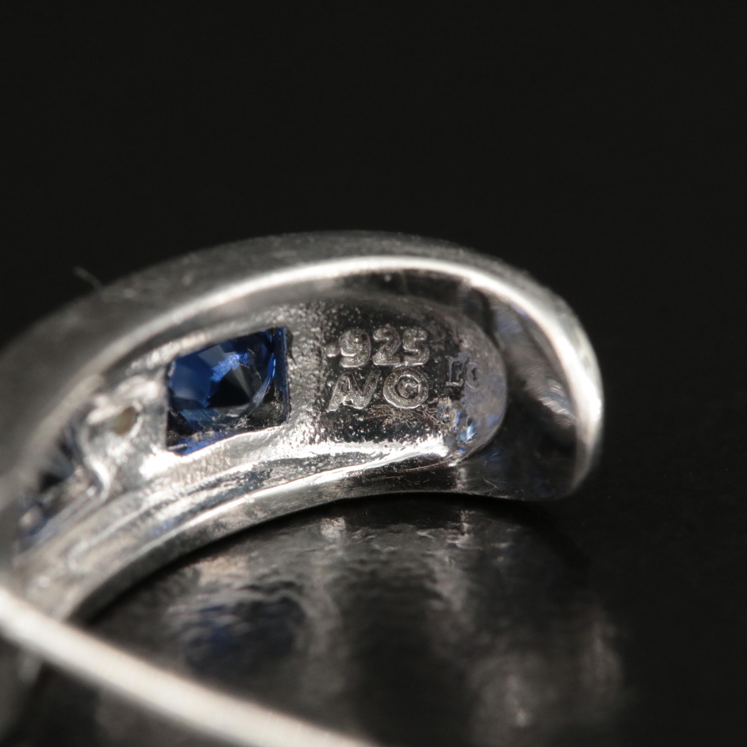 Sterling Sapphire and Diamond J Hoop Earrings