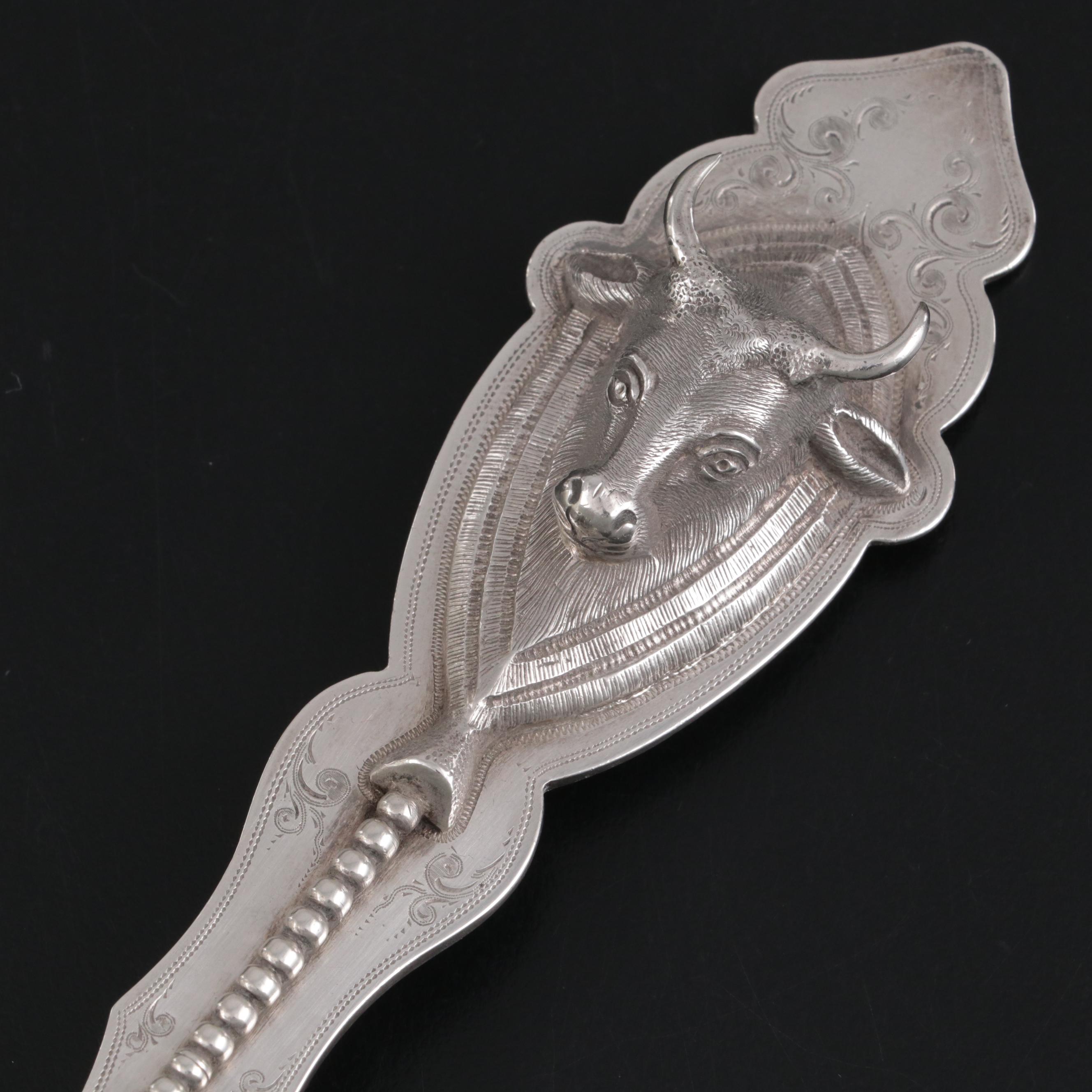 Duhme & Co. of Cincinnati Bull Head Tip Sterling Serving Spoon, Late 19th C.
