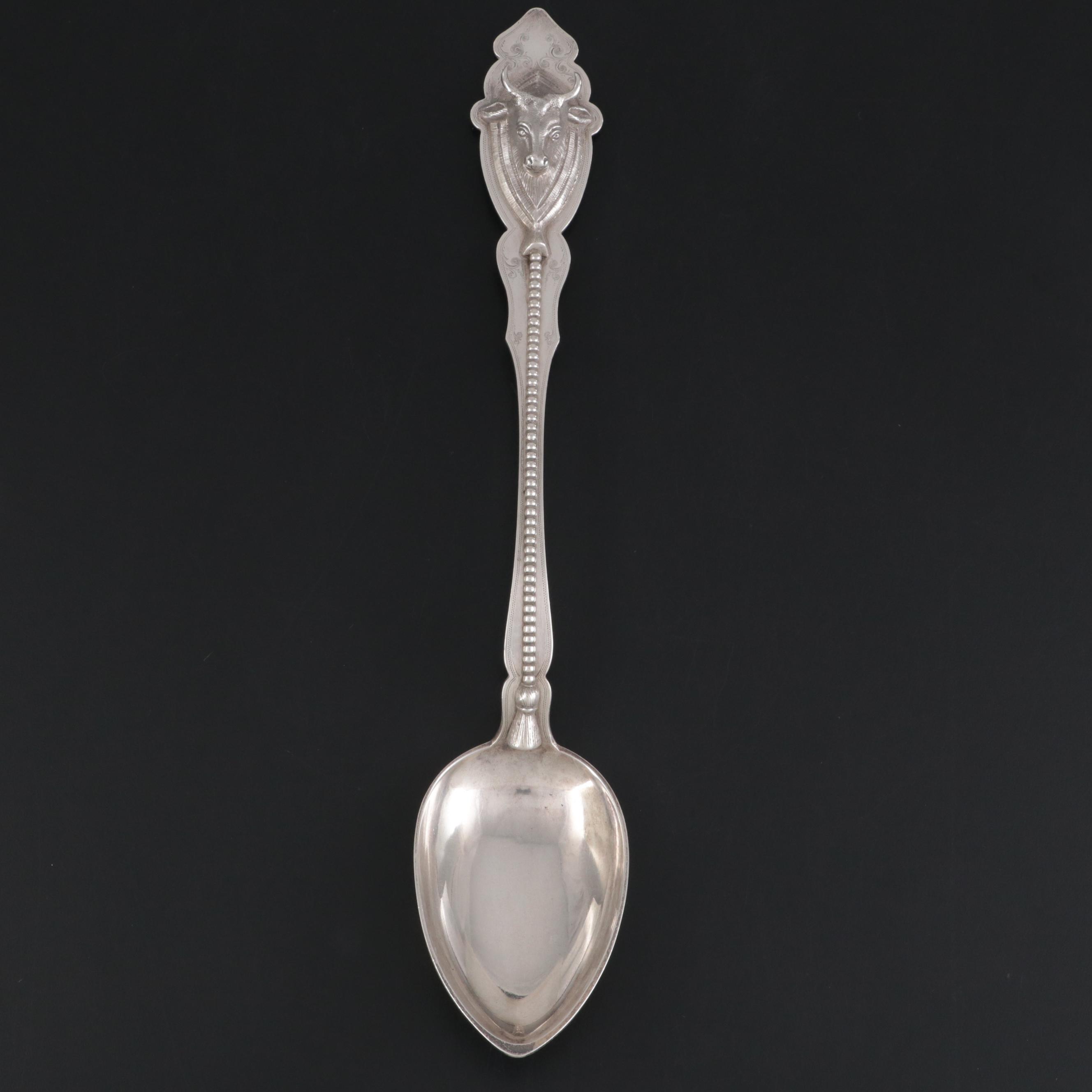 Duhme & Co. of Cincinnati Bull Head Tip Sterling Serving Spoon, Late 19th C.