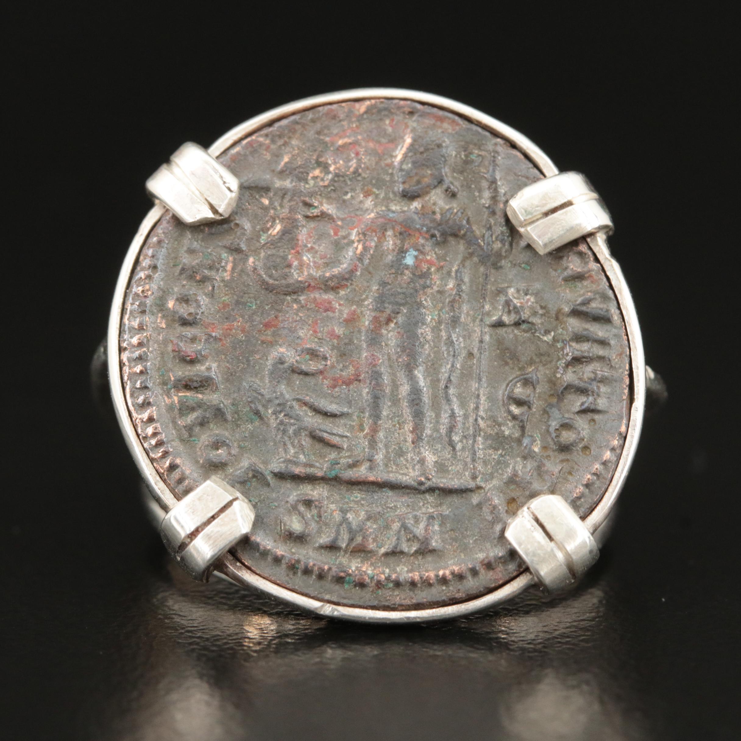 Ancient Roman Imperial Follis Coin of Licinius I, ca. 308 A.D. 950 Silver Ring