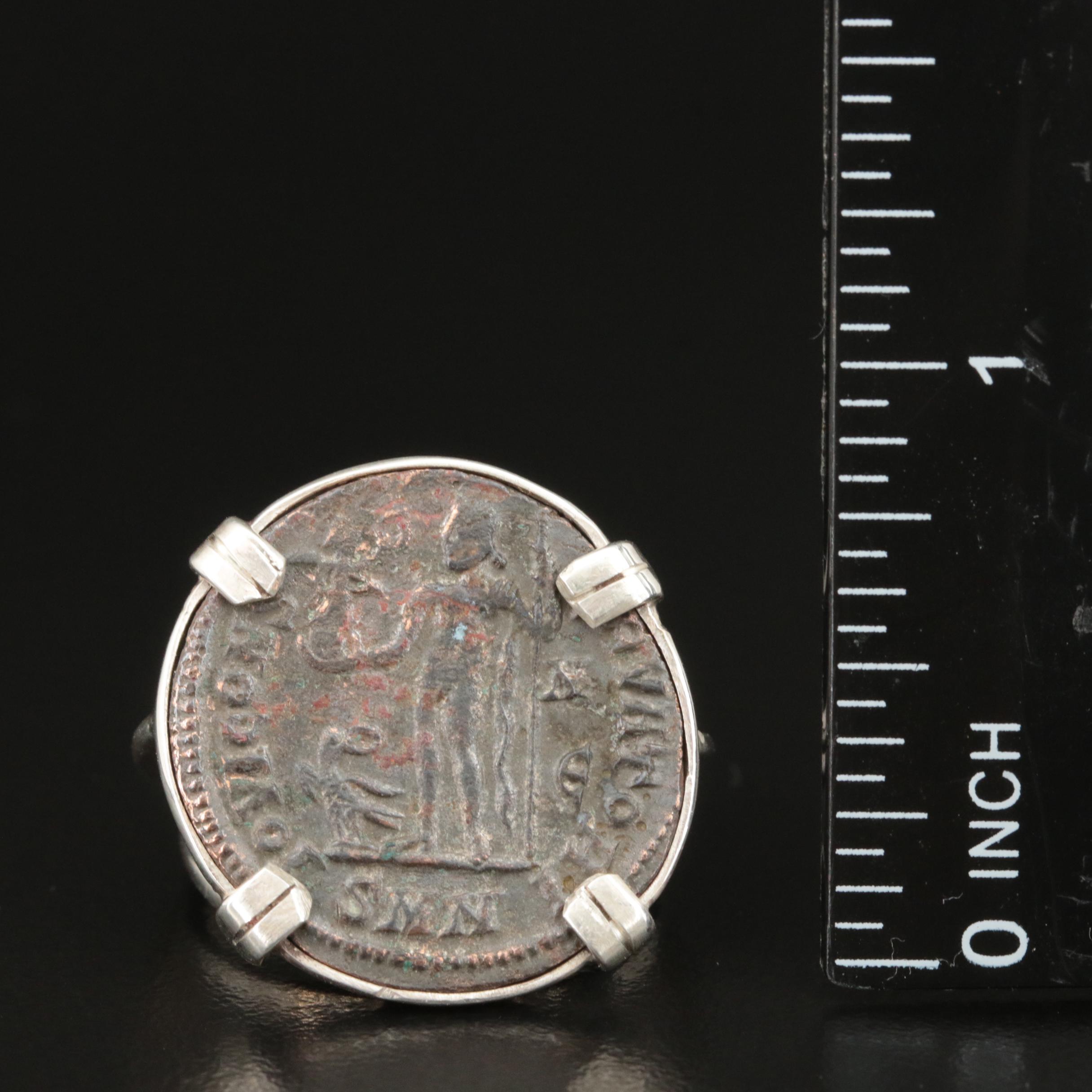 Ancient Roman Imperial Follis Coin of Licinius I, ca. 308 A.D. 950 Silver Ring